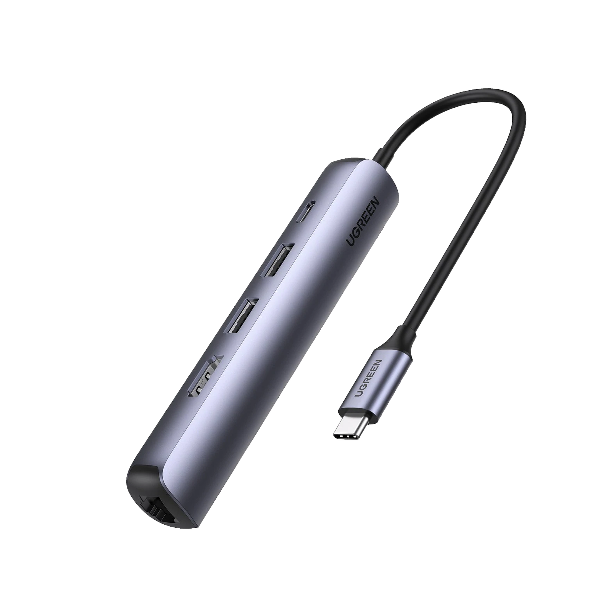 HUB USB-C (Docking Station) 5 en 1 | Ultra Delgado | 2 USB-A 3.1 a (5 Gbps) | HDMI 4K@60Hz | RJ45 (Gigabit Ethernet) | USB-C PD Carga Rápida 100W | Protección Múltiple | Chips Inteligentes | Pequeño y Ligero | Caja de Aluminio.