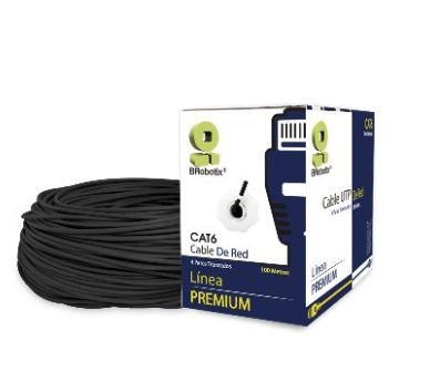 Bobina UTP - CAT6, 100 m, Exterior Doble Forro, Negro, CCA, BROBOTIX 176122