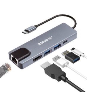 DOCKING STATION  5 EN 1: USB V3.0 TIPO C A HDMI - 2 PUERTOS USB V3.0, USB TIPO C, RJ45 GIGABIT, BROBOTIX 6000694