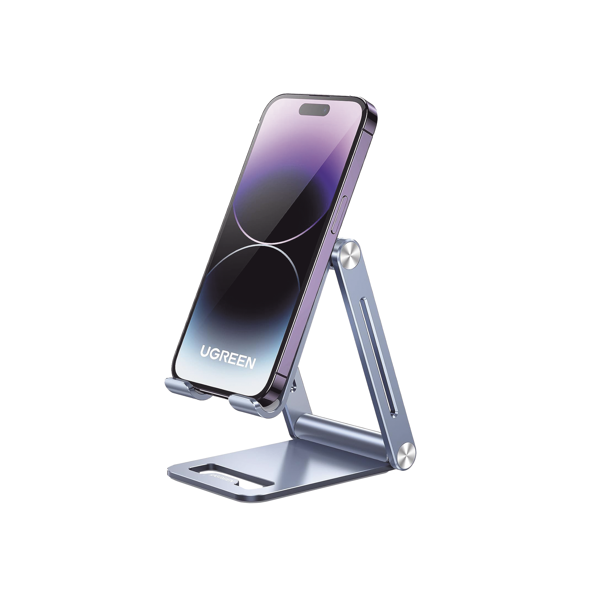 Soporte para Teléfono Celular de Aluminio / Angulo Ajustable / Amplia Compatibilidad con dispositivos de 4.7'' a 7.9'' / Antideslizante / Antiarañazos / Plegable / Color Azul