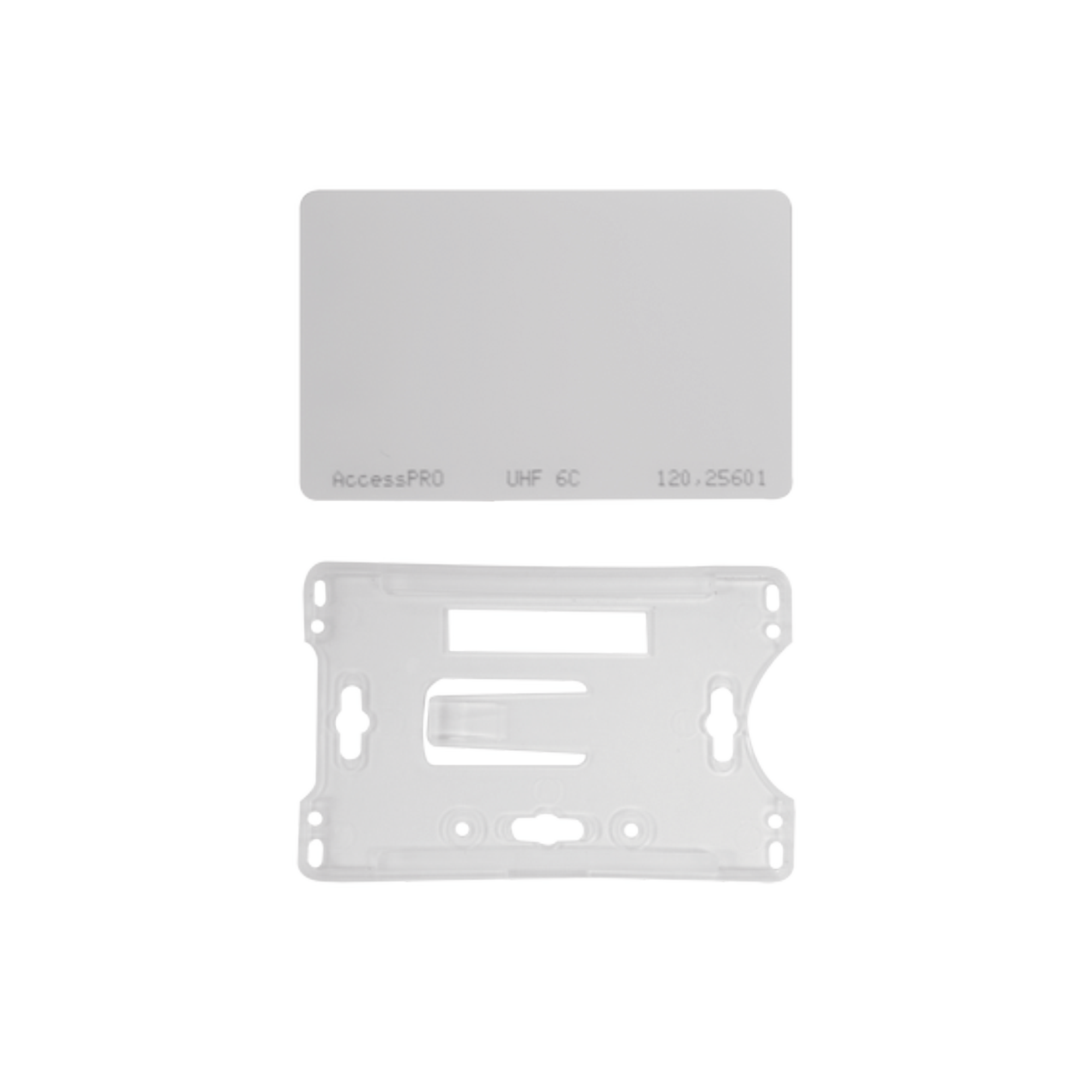 Kit de  Tag UHF tipo Tarjeta para lectoras de largo alcance 900 MHZ / EPC GEN 2 / ISO 18000 6C / No imprimible / Incluye porta tarjeta
