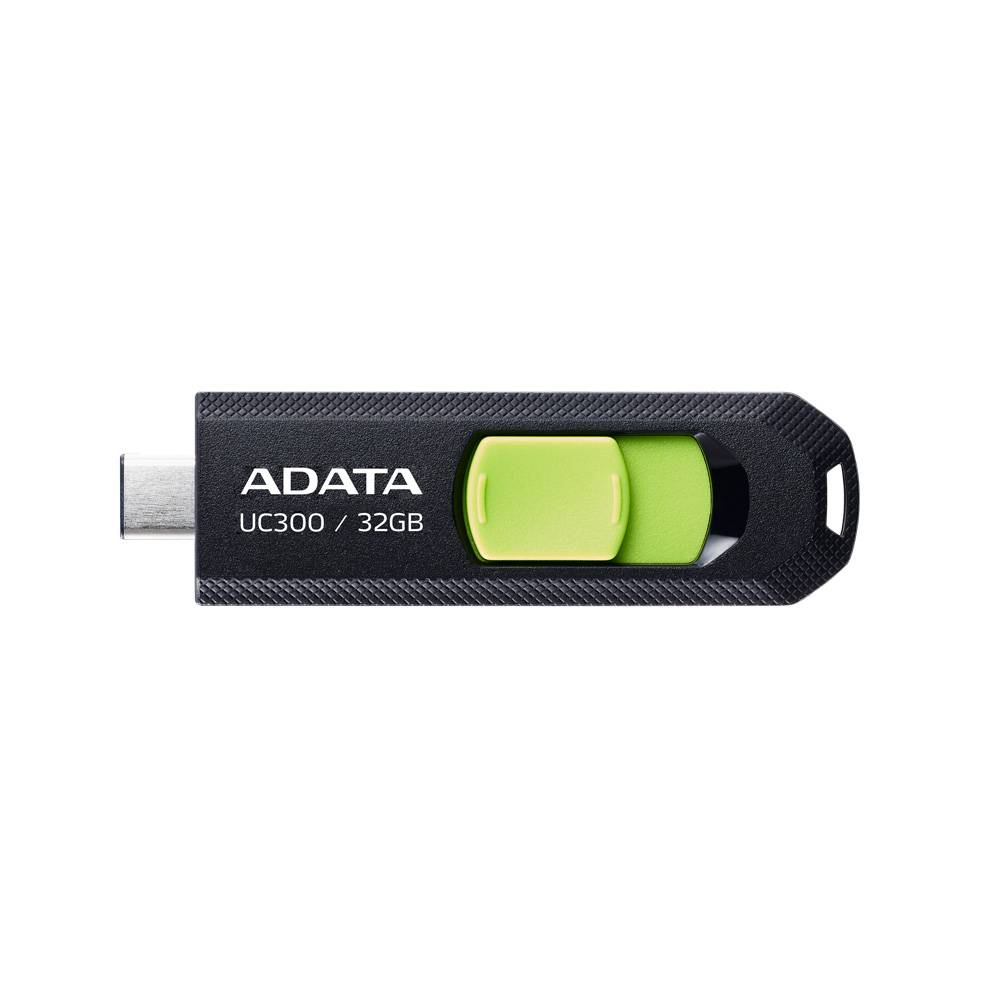 Memoria USB 3.2 Gen 1 Tipo C 32GB UC300 - Conector deslizable sin tapa. Plastico, color NEGRO-VERDE  ACHO-UC300-32G-RBK/GN