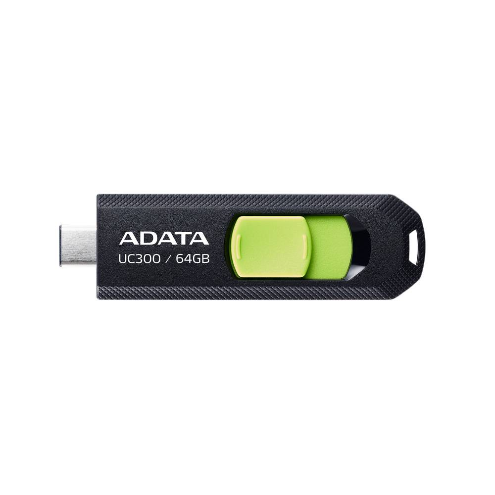 Memoria USB 3.2 Gen 1 Tipo C 64GB UC300 - Conector deslizable sin tapa. Plastico, color NEGRO-VERDE  ACHO-UC300-64G-RBK/GN