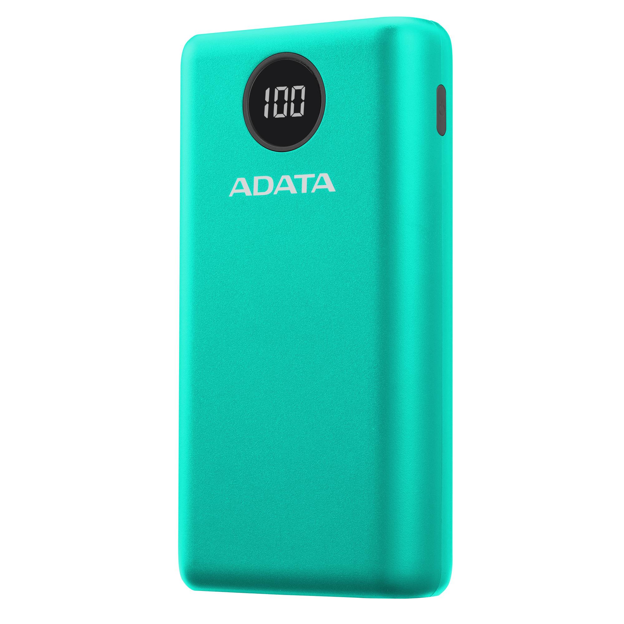 PowerBank ADATA P20000QCD - 20, 000 mAh. Compatible con Qualcomm QC 3.0 y USB Power Delivery 3.0. indicador digital de carga y 2 puertos USB-A y 1 USB-C