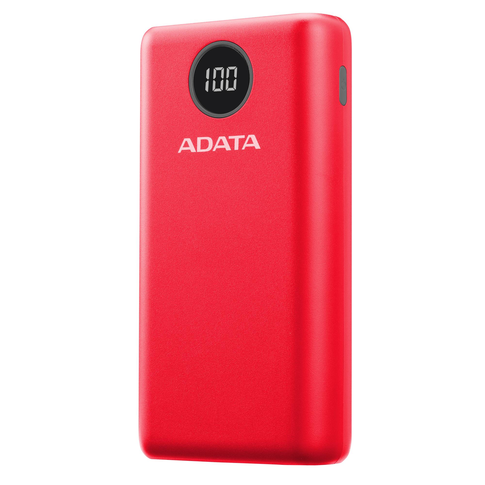 PowerBank ADATA P20000QCD - 20, 000 mAh. Compatible con Qualcomm QC 3.0 y USB Power Delivery 3.0. indicador digital de carga y 2 puertos USB-A y 1 USB-C