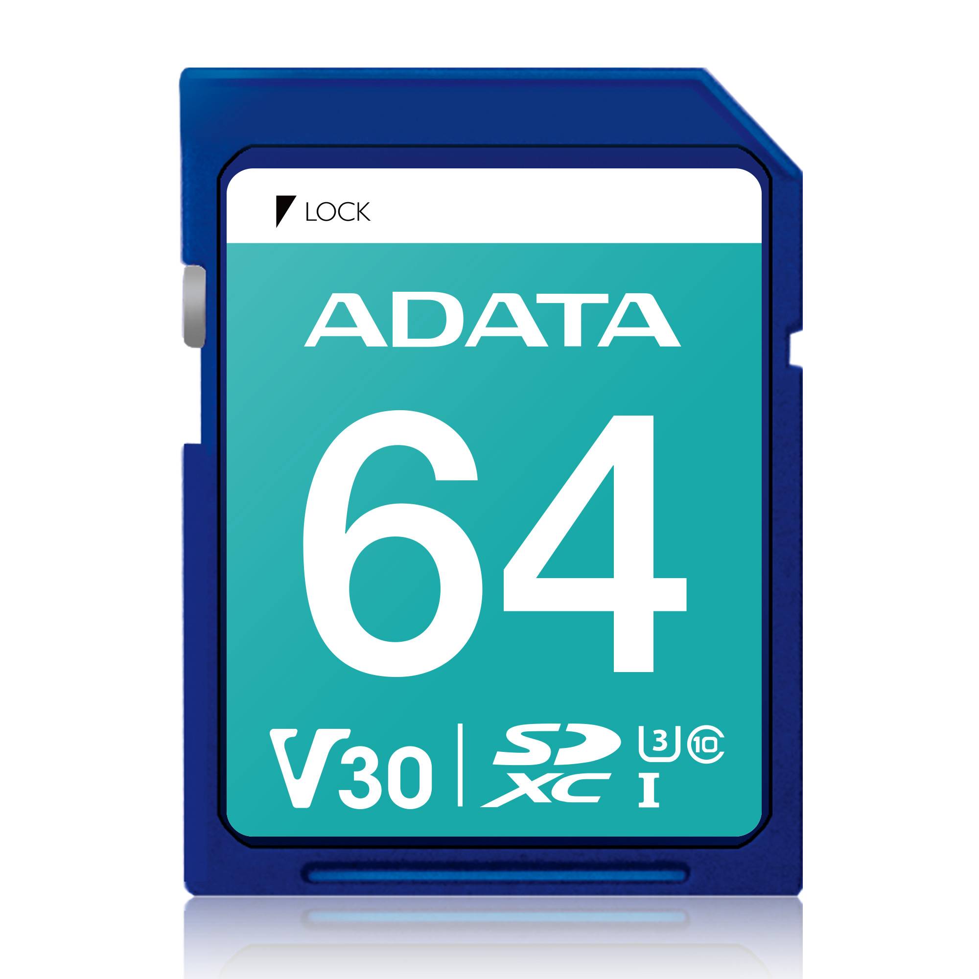 Memoria SD ADATA PREMIER PRO V30 - 64 GB, 100 MB/s, 80 MB/s, Azul, Clase 10