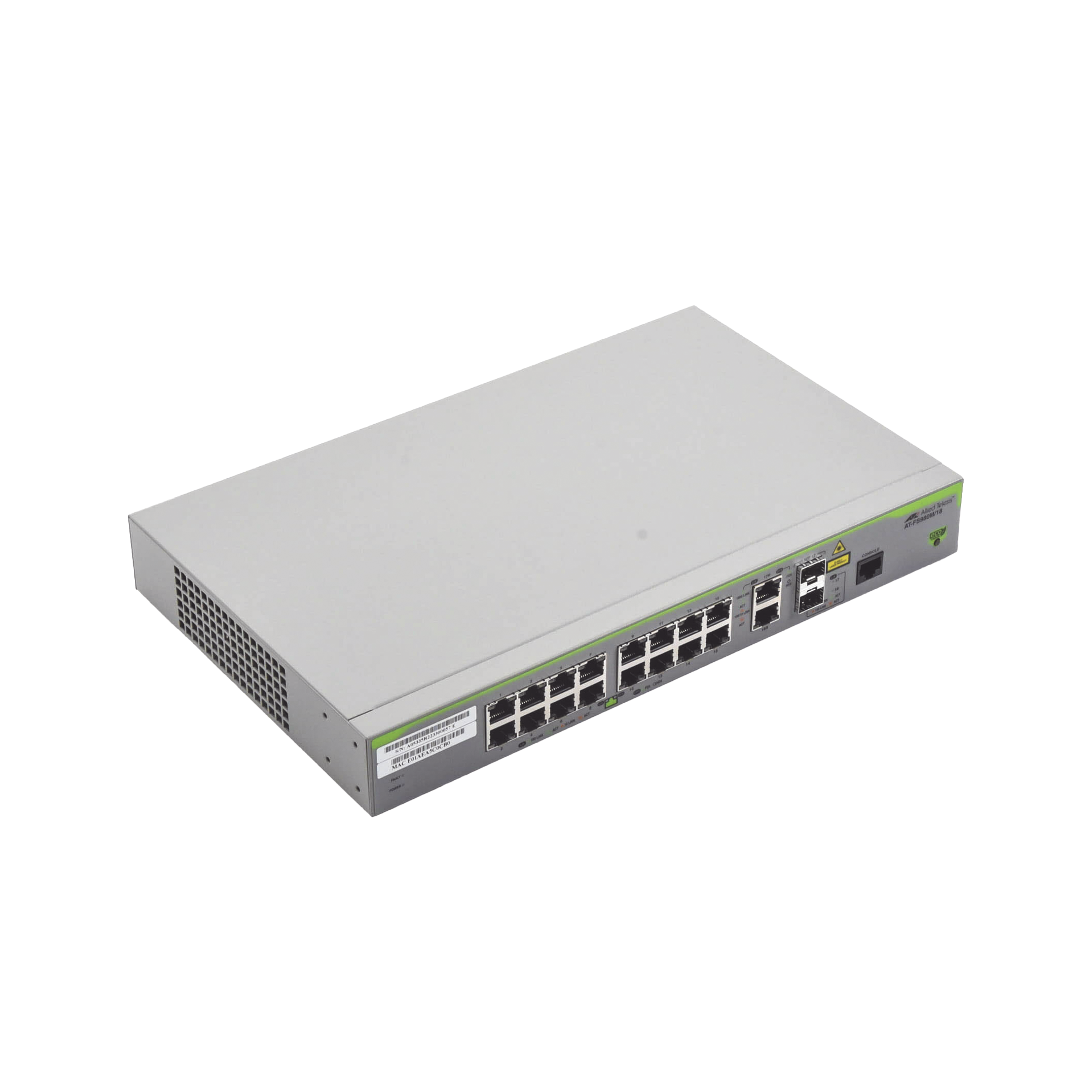 Switch Administrable CentreCOM FS980M, Capa 3 de 16 Puertos 10/100 Mbps + 2 puertos RJ45 Gigabit/SFP Combo