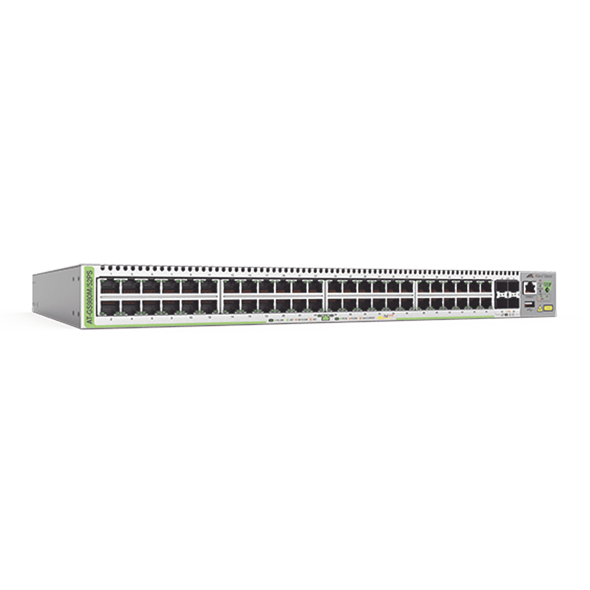 Switch PoE+ Administrable CentreCOM GS980M, Capa 3 de 48 puertos 10/100/1000Mbps + 4 SFP Gigabit, 740 W