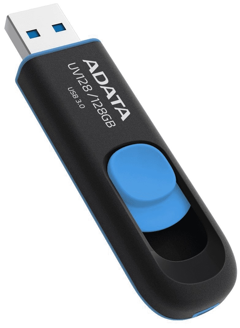 Memoria USB ADATA UV128 - Negro, 128 GB, USB 3.2 (retrocompatible con 3.0 y 2.0), 100 MB/s, 40 MB/s