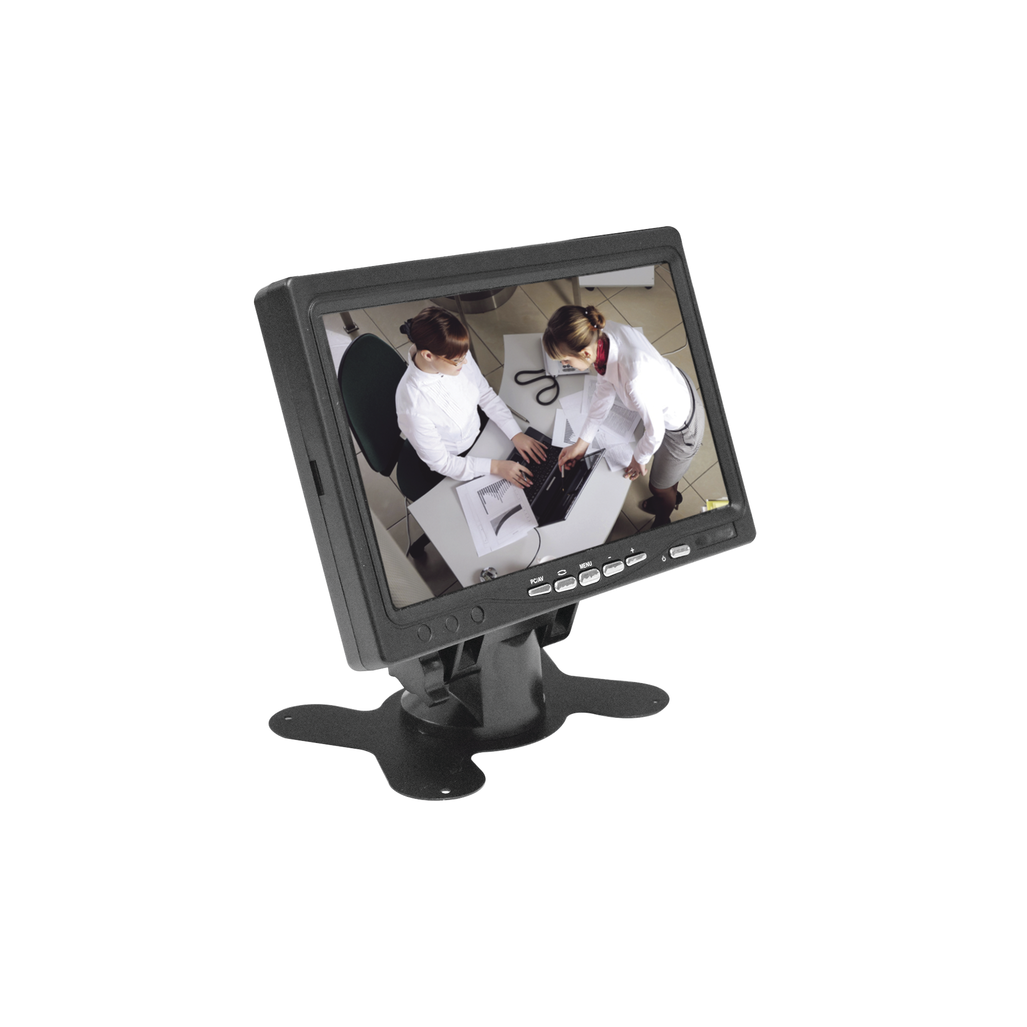 Monitor 7' TFT-LCD ideal para colocar en vehículos o DVR/NVR.  Entradas de video HDMI, VGA y RCA (CVBS)