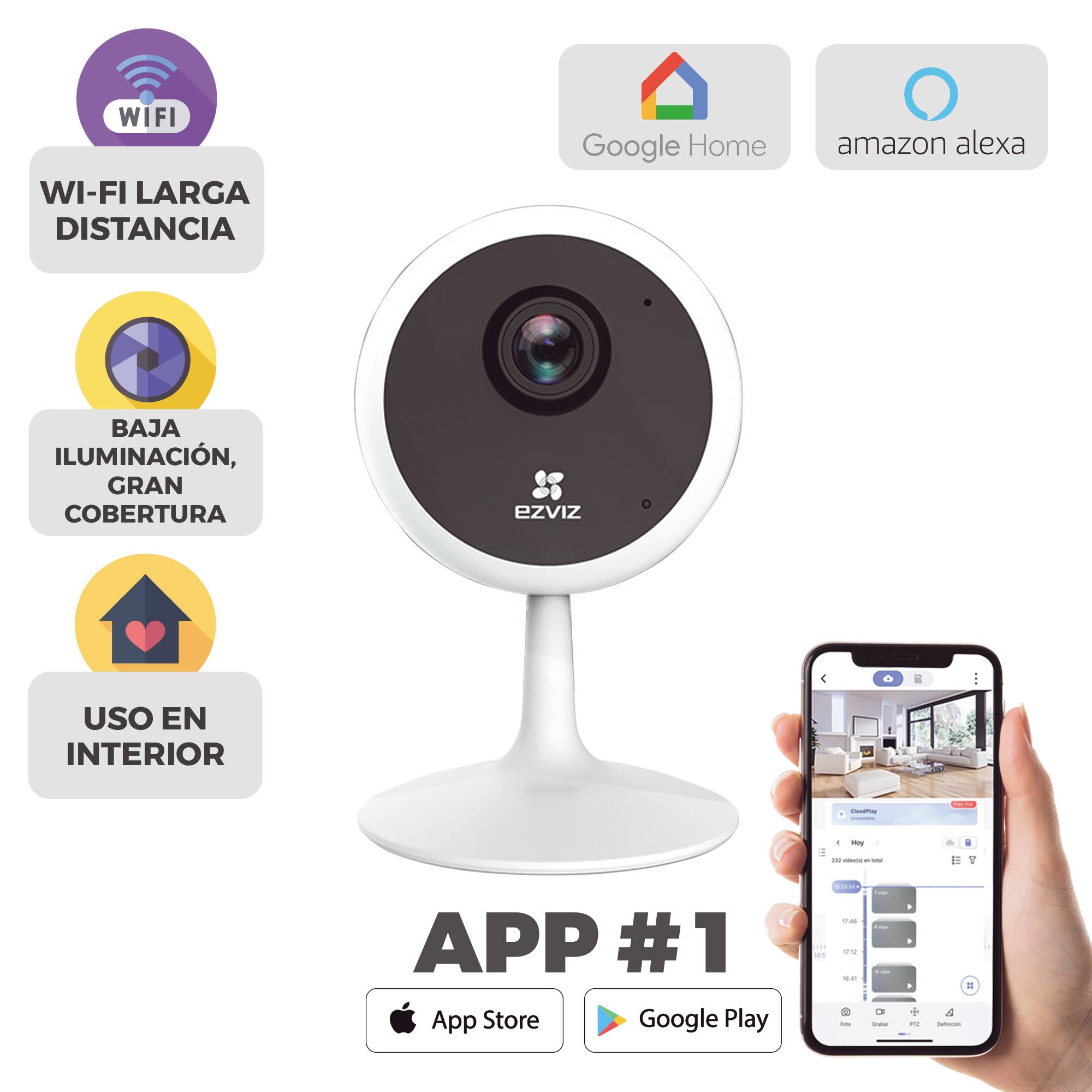 Mini Cámara IP EZVIZ C1C-1080P - 2 Megapíxel/ Lente 2.8 mm / Uso Residencial / Grabación en la Nube / Notificación EZVIZ/Audio de dos vías/ Memoria micro SD