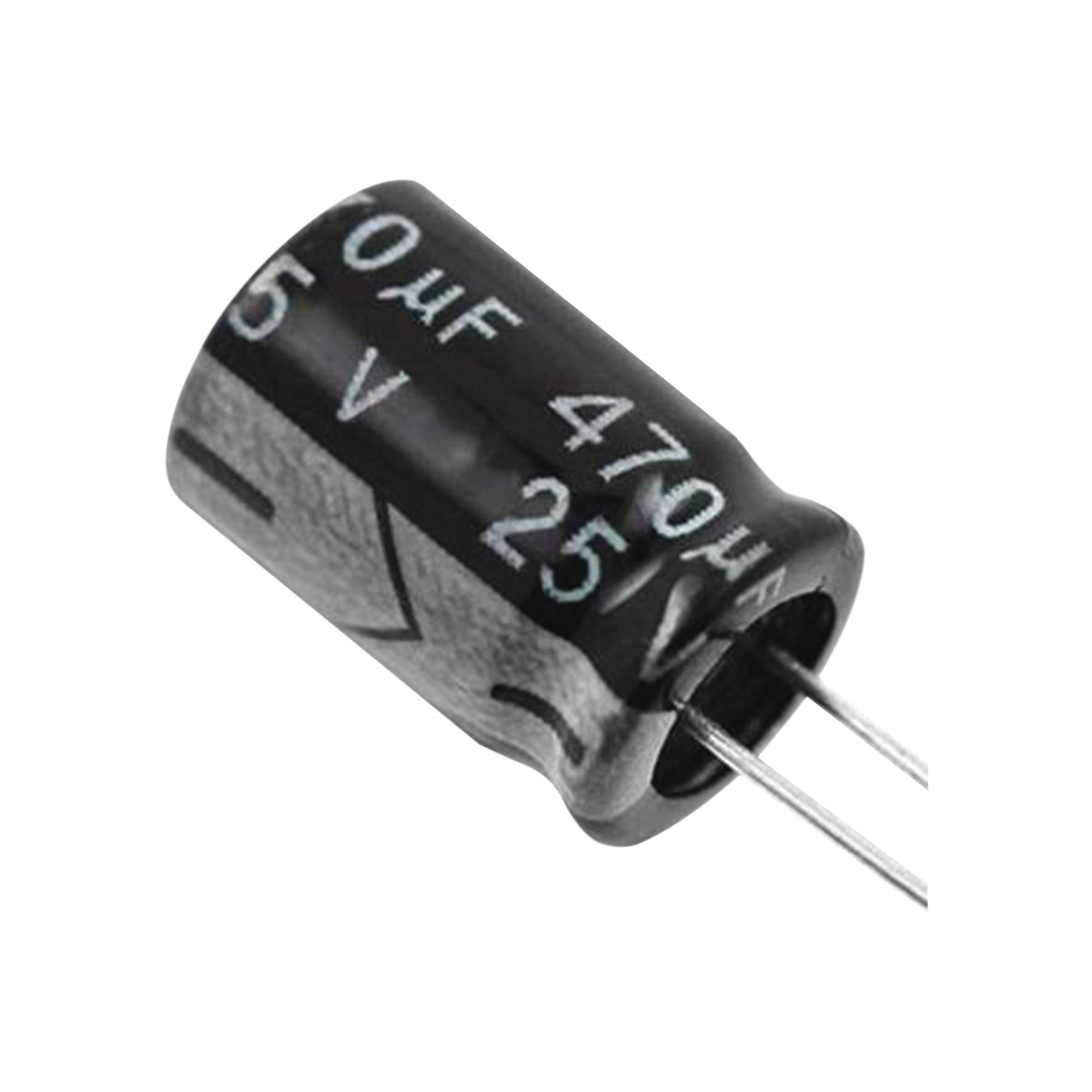 Capacitor Electrolítico de Aluminio, Radial de 470 µFd, 25 Vcc, 105 °C, 8  x 15 mm.