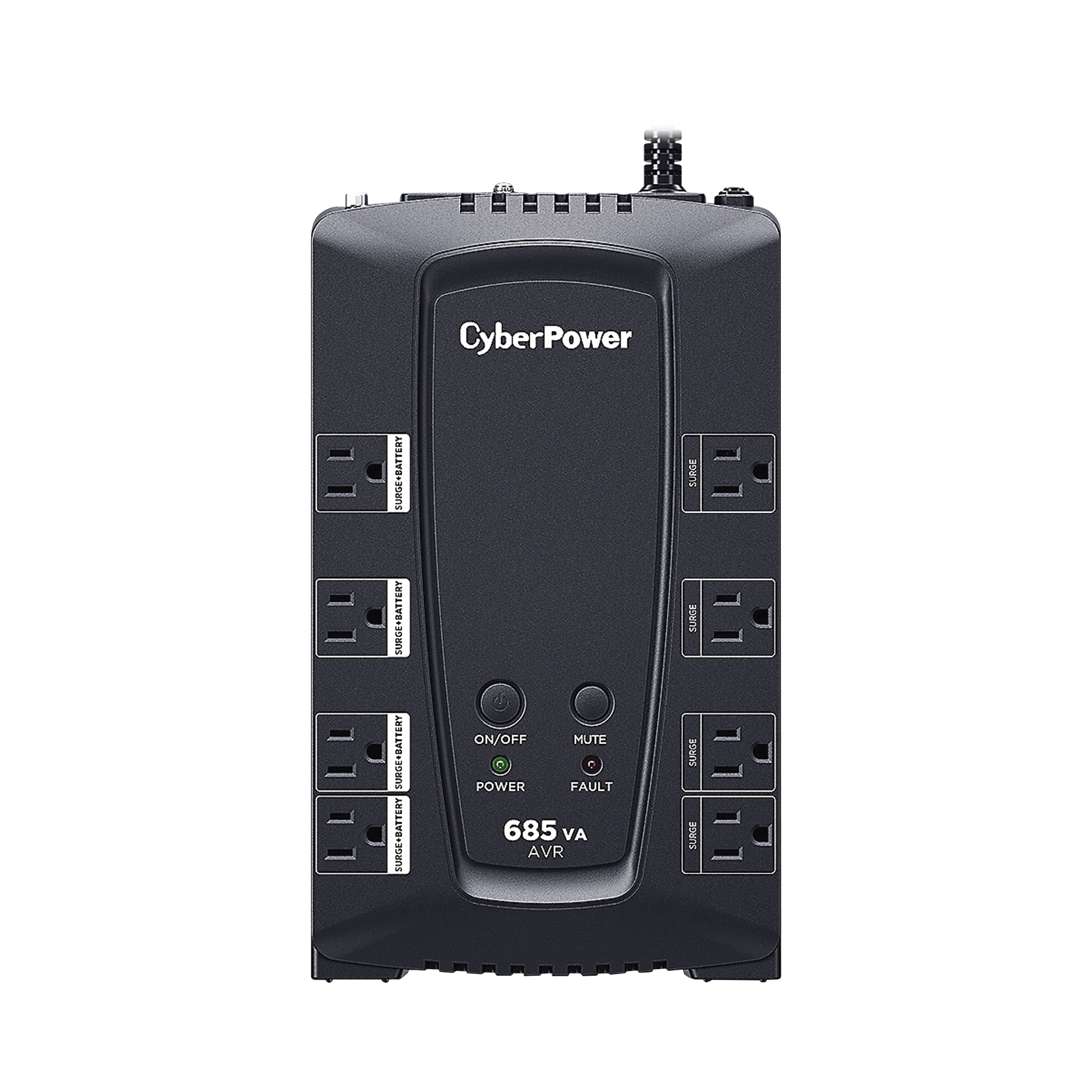 UPS de 685 VA/390 W, Topología Línea Interactiva, Entrada 120 Vca NEMA 5-15P, Tipo Gabinete Compacto, Con 8 Tomas NEMA 5-15R