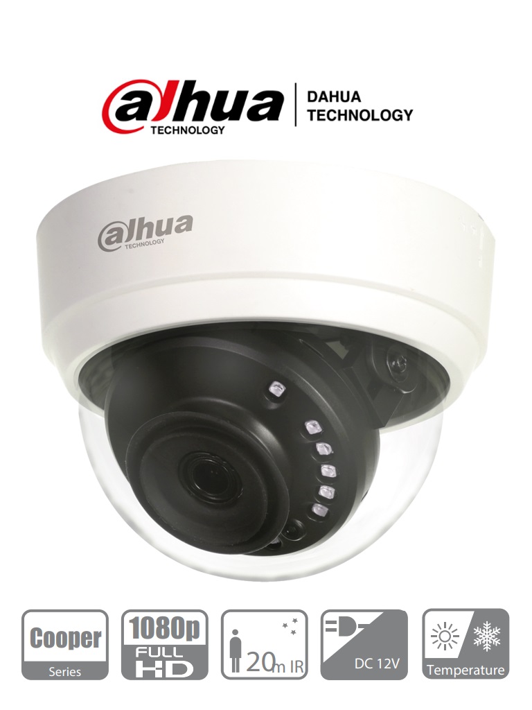 DAHUA HAC-D1A21N-0280B - Cámara Domo HDCVI 1080p/ 103 Grados de Apertura/ Lente de 2.8 mm/ IR 20 Mts/ Uso Interior/ TVI AHD Y CVBS - 