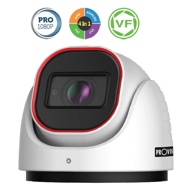 Cámara Domo PRO Marca Provision (DI-320A-VF) - Cámara domo AHD 2MP compatible CVI/TVI, CVBS, Lente VF  2.8-12 (88°-33°) mm