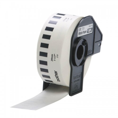 Etiqueta blanca continua de papel Brother DK2210 de 29 mm de ancho x 30.4 mts de largo. Impresión en negro. QL800 / QL810W / QL1110NWB. - 