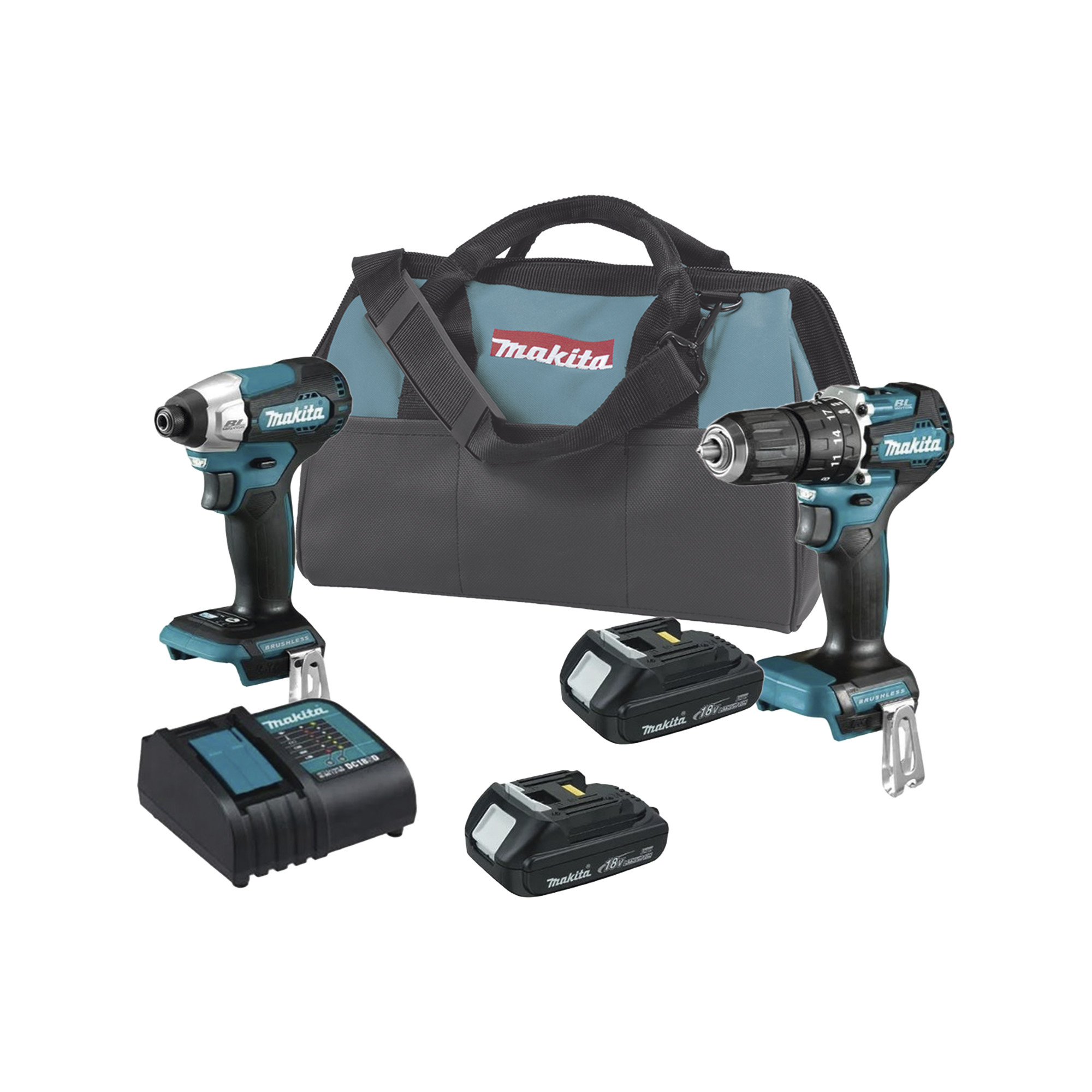 Kit de Rotomartillo Atornillador DHP487Z + Atornillador de Impacto DTD157Z, incluye 2 Baterías BL1815N, 1 Cargador DC18SD y Maleta de lona.
