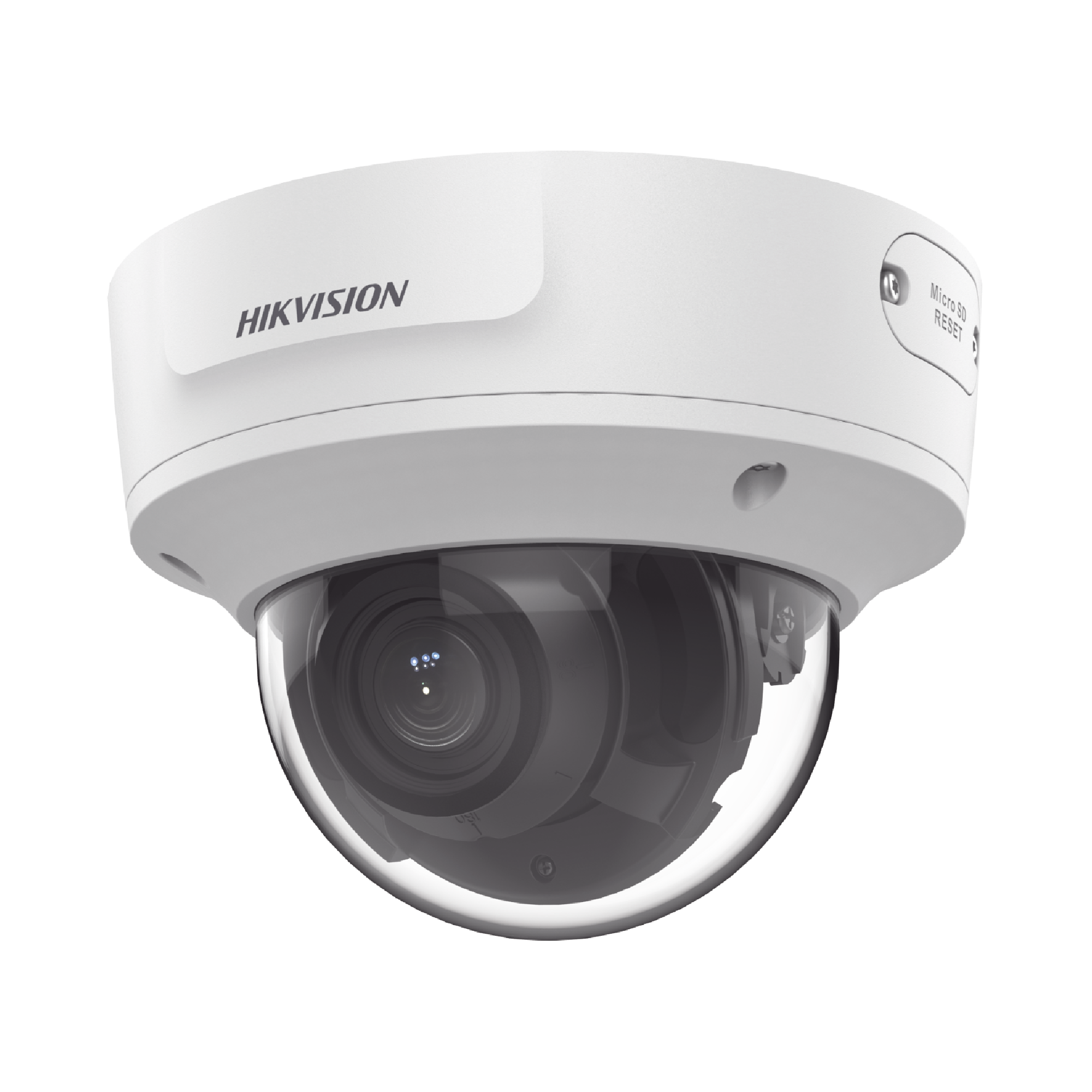 Domo IP 5 Megapixel / Lente Mot. 2.7 a 13.5 mm / 45 mts IR EXIR / AcuSense / IP67 / IK10 / WDR 120 dB / PoE+ / Entrada y Salida de Audio y Alarmas / MicroSD