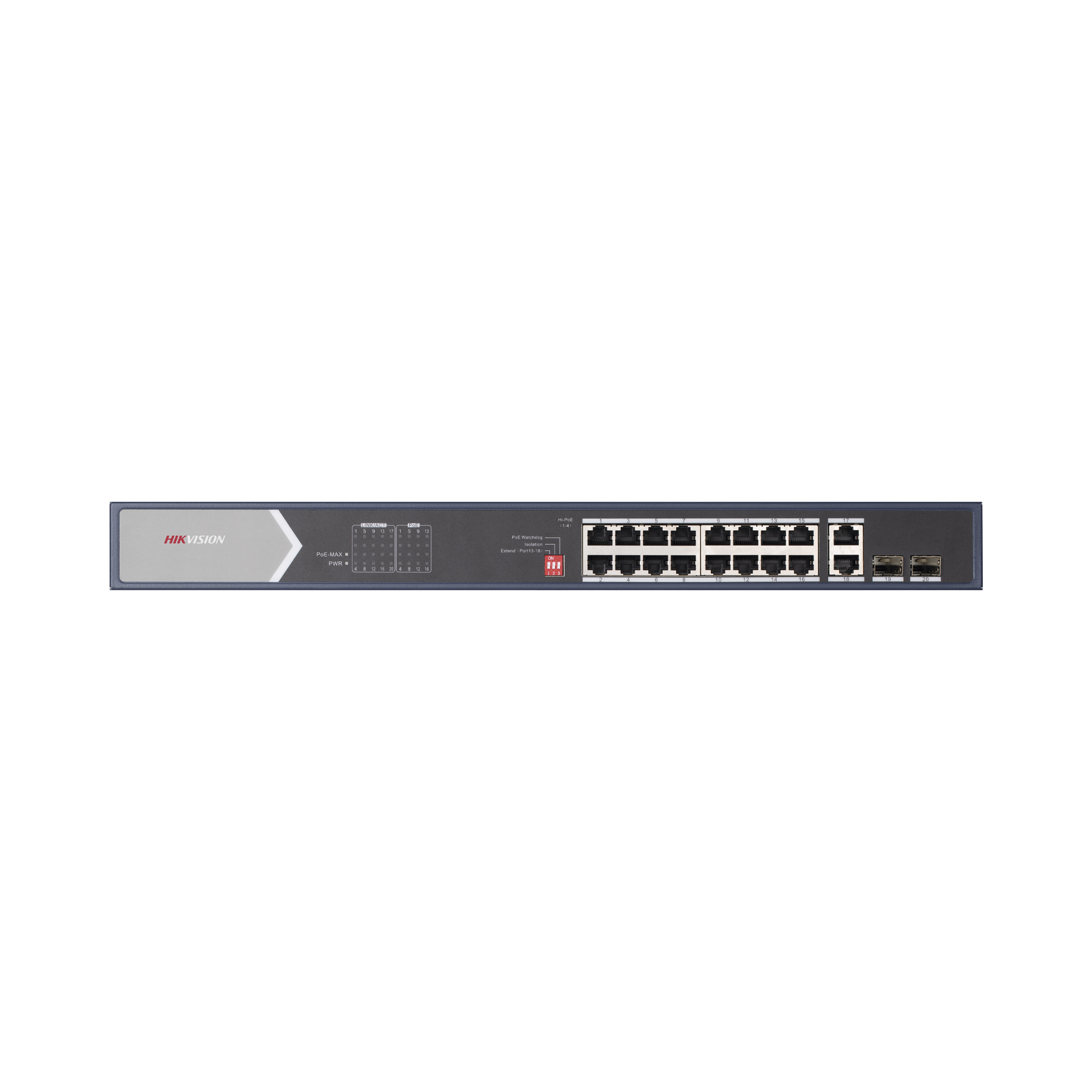 Switch PoE+ / No Administrable / 16 Puertos 10/100 Mbps PoE+ (4 Puertos PoE++ 90 W) / 2 Puertos 10/100/1000 Mbps + 2 Puertos SFP de Uplink / PoE hasta 250 Metros / 225 Watts