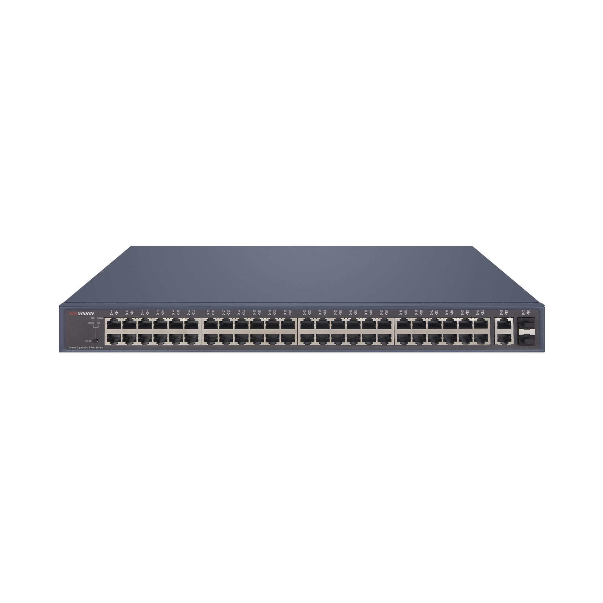 Switch PoE+ / Monitoreable / 48 Puertos 10/100/1000 Mbps PoE+ / 2 Puertos 10/100/1000 Mbps Uplink / 2 Puertos SFP / 470 Watts Totales