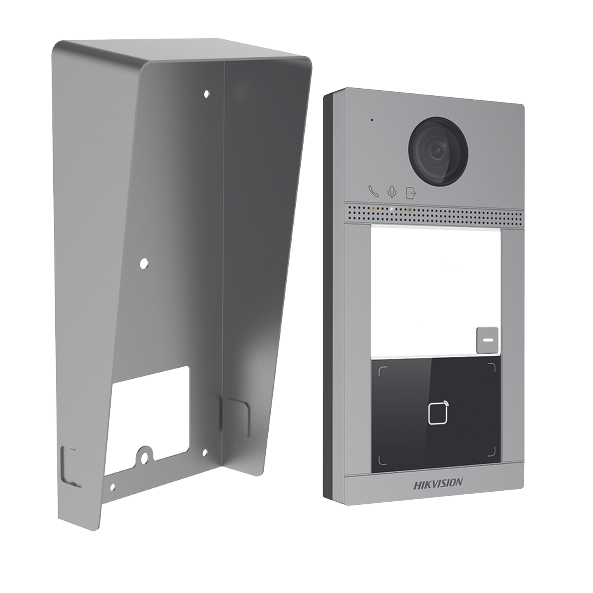 Kit Videoportero + Carcasa protectora IP 2 Megapixel / Llamada y Apertura Remota desde App Hik-Connect / PoE / Exterior IP65 + Antivandalico IK08 / 1 Departamento / Apertura con Tarjeta / Soporta 2 Puertas y hasta 6 Monitores