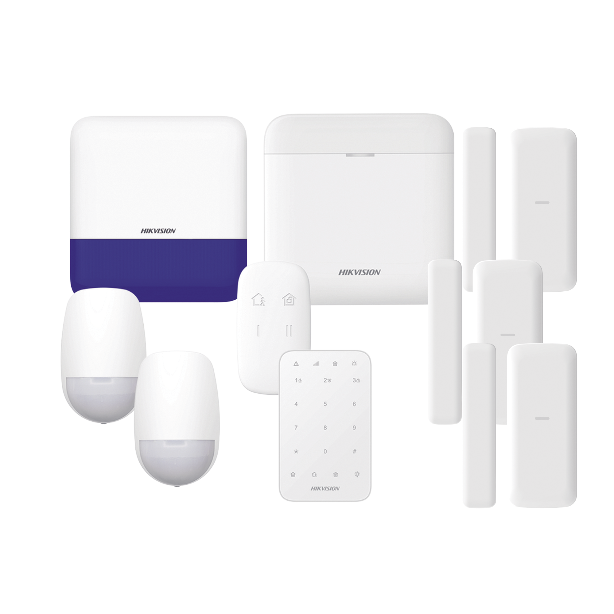(AX PRO) KIT de Alarma AXP RO / Incluye: 1 Hub con bateria de respaldo/ 2 Sensores PIR / 3 Contactos Magnéticos mini / 1 Control Remoto / 1 Sirena Inalambrica Exterior /1 Teclado Inalámbrico / WiFi / Compatible con Hik-Connect P2P