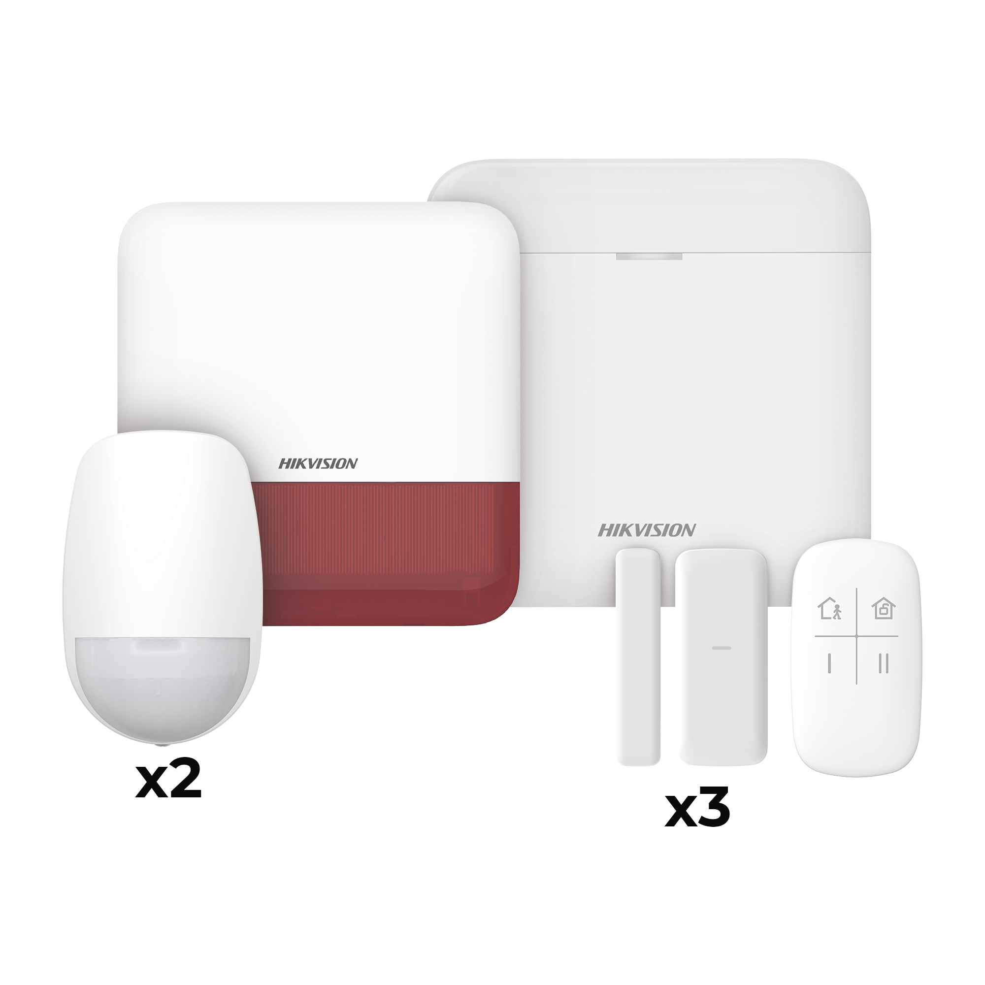 (AX PRO) KIT de Alarma AX PRO con GSM (3G/4G) / Incluye: 1 Hub con bateria de respaldo / 2 Sensores PIR / 3 Contactos Magnéticos mini / 1 Control Remoto / 1 Sirena estrobo Roja Inalambrica Exterior  / WiFi / Compatible con Hik-Connect P2P