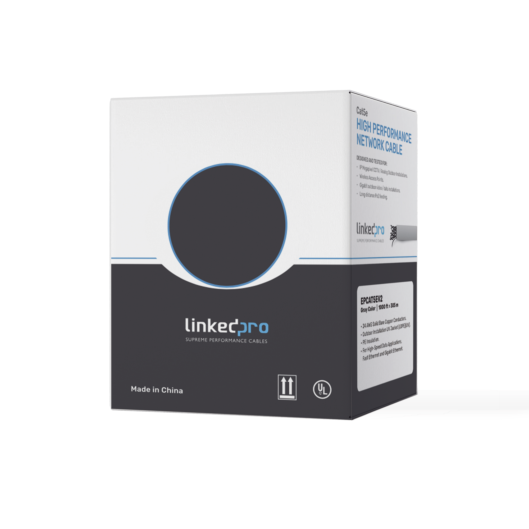 Bobina de cable de 305 m ( 1000 ft ) Cat5e, Aleación de Cobre y Aluminio ( CCA ), color Gris, Uso Interior.