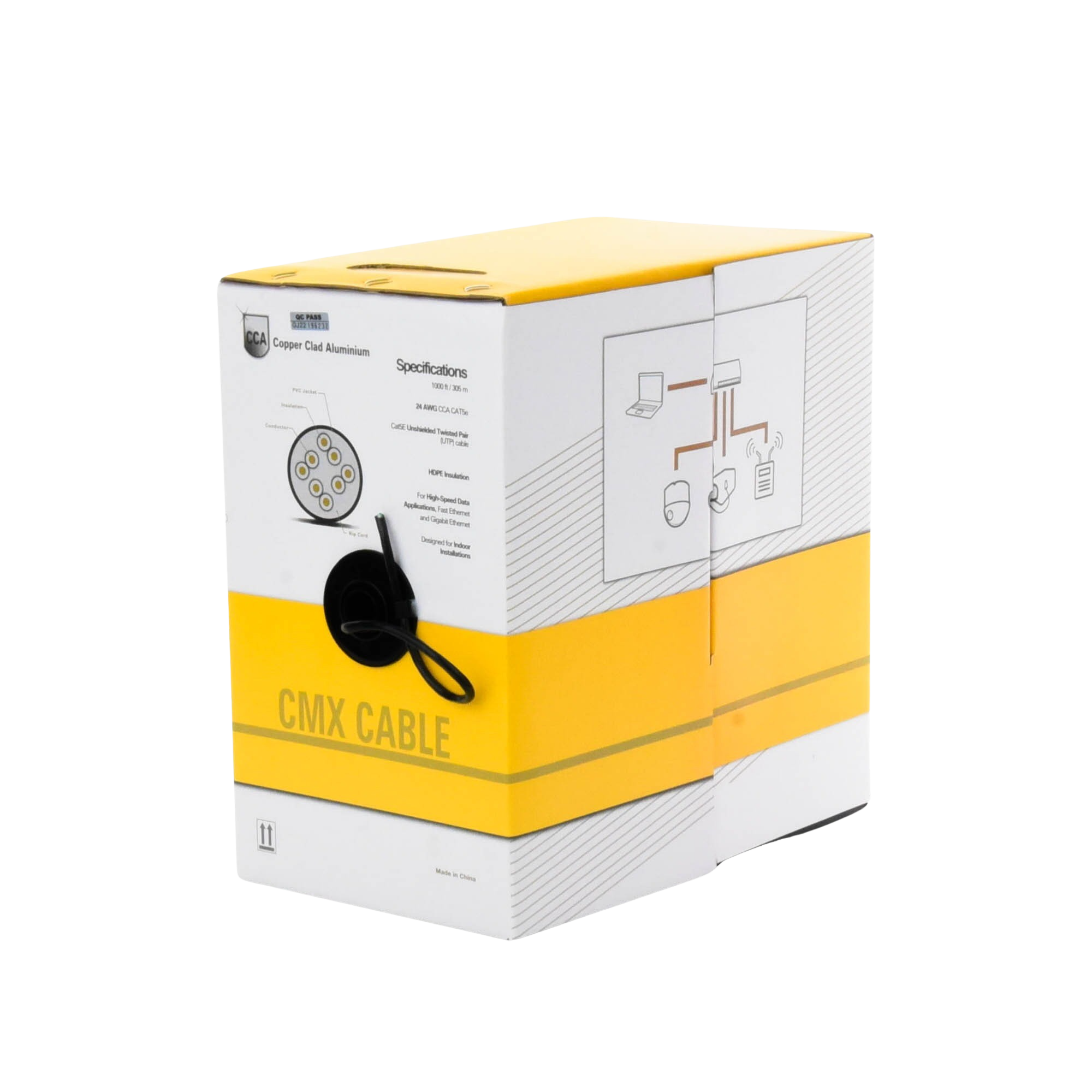 Bobina de cable de 305 m (1000 ft) Cat5e, Aleación de Cobre y Aluminio (CCA), color Negro, Uso Interior.