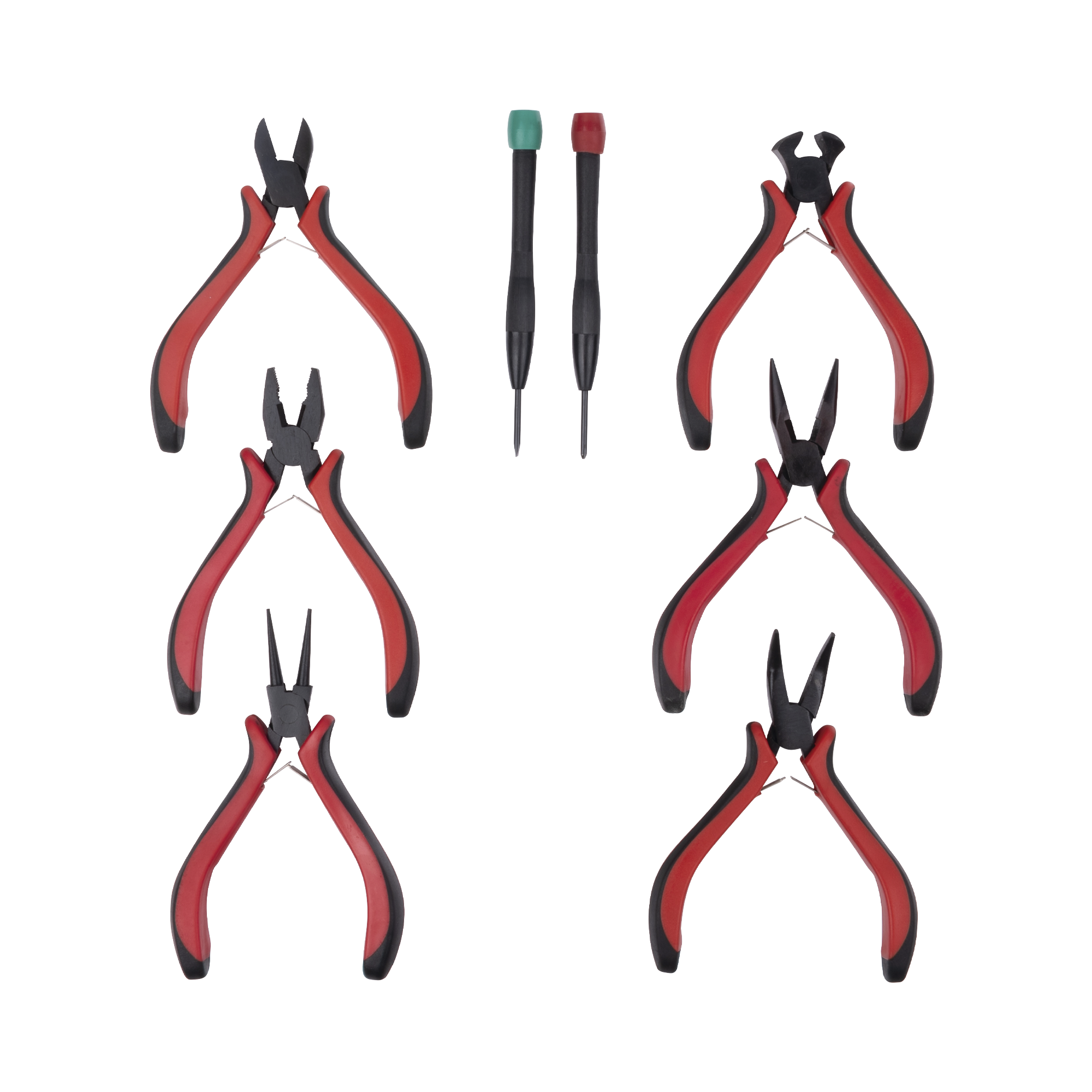 Juego de Herramientas con 6 Pinzas Eléctricas de 4.5' + 2 Desarmadores de Precisión (Plano y Cruz).