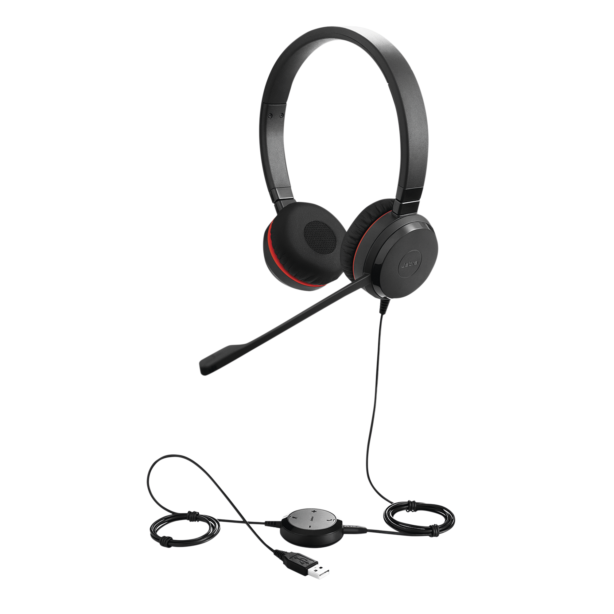 Jabra Evolve 30 Duo con conexión USB / 3.5mm, micrófono con cancelación de ruido y controlador en el cable con botones e indicadores LED (5399-823-309)