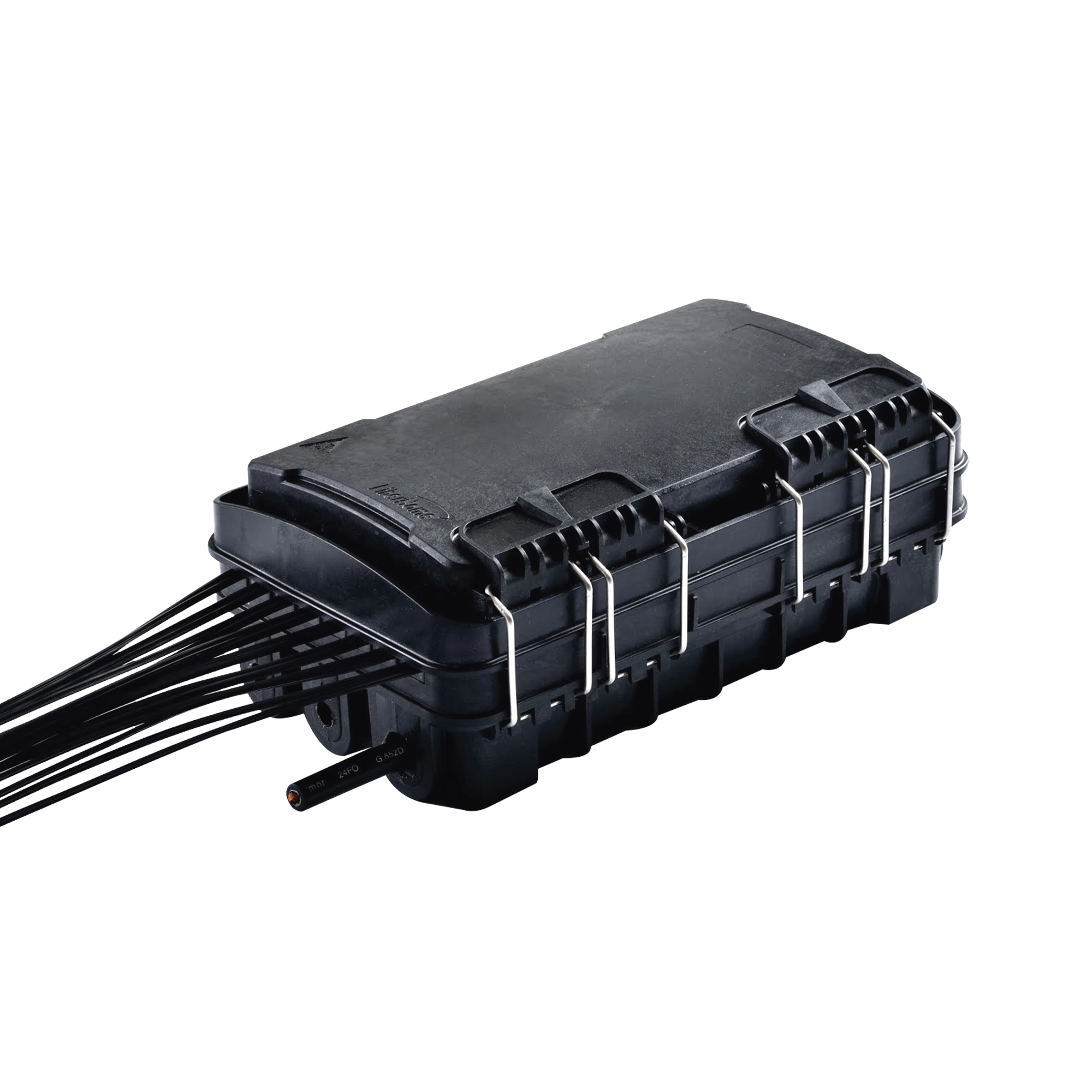 Caja de Distribución de Fibra Óptica para 24 Empalmes, con 16 acopladores SC/APC simplex, Exterior IP65, Color Negro