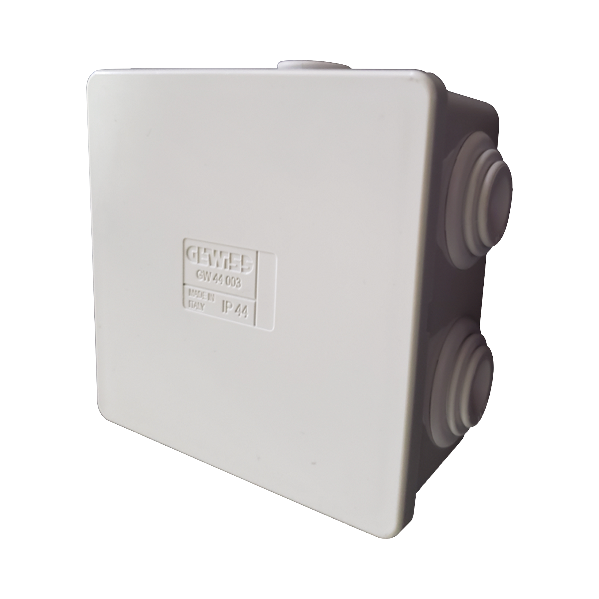 Caja de derivación de PVC Autoextinguible con 6 entradas, tapa a presión, 80x80x40 MM (Medidas internas, mayor área permisible para el cable, Para instalación al exterior (IP44)