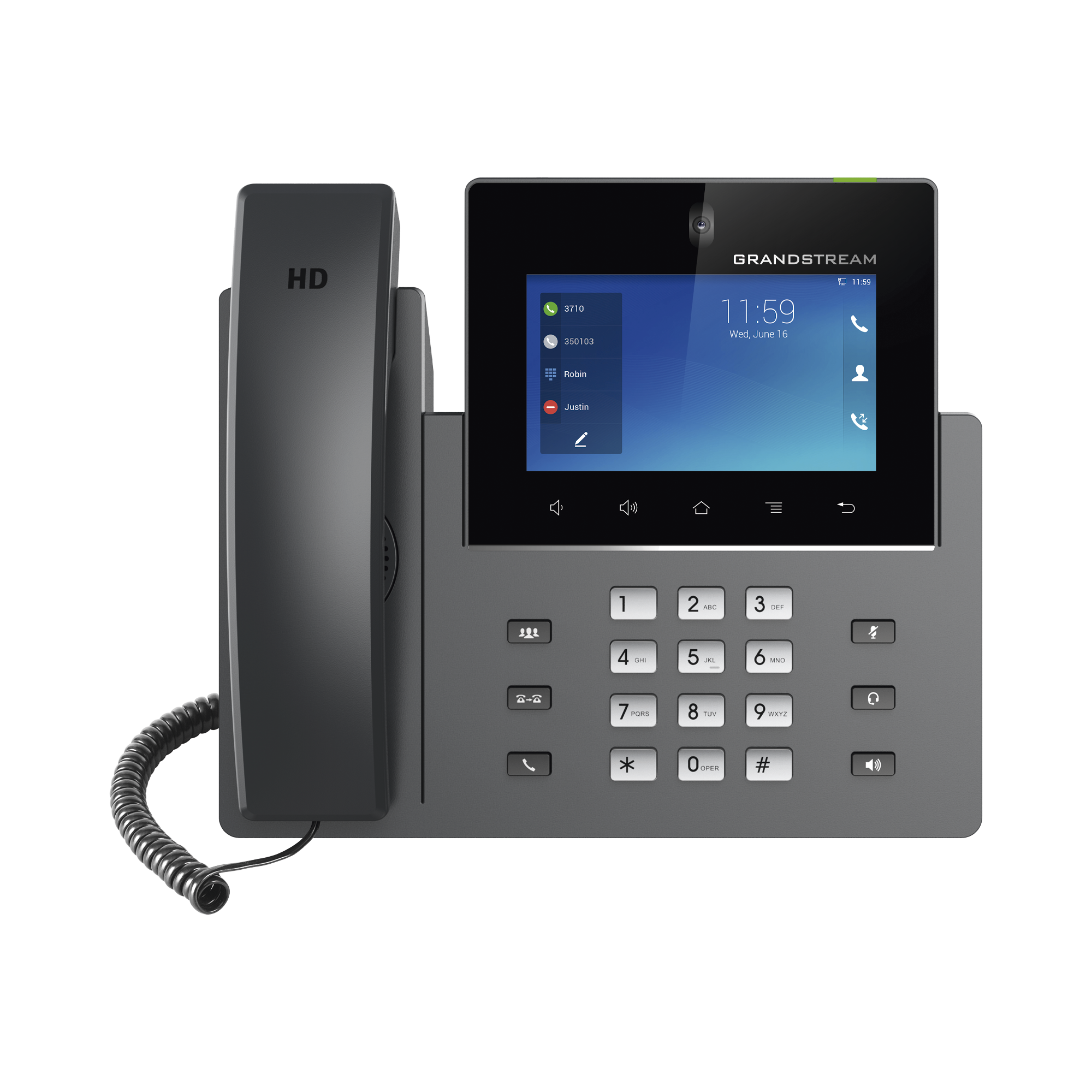 Teléfono IP Android 11, 16 líneas SIP con 12 cuentas, pantalla táctil  5', puertos Gigabit, Wi-Fi, Bluetooth, PoE, codec Opus, IPV4/IPV6 con gestión en la nube GDMS