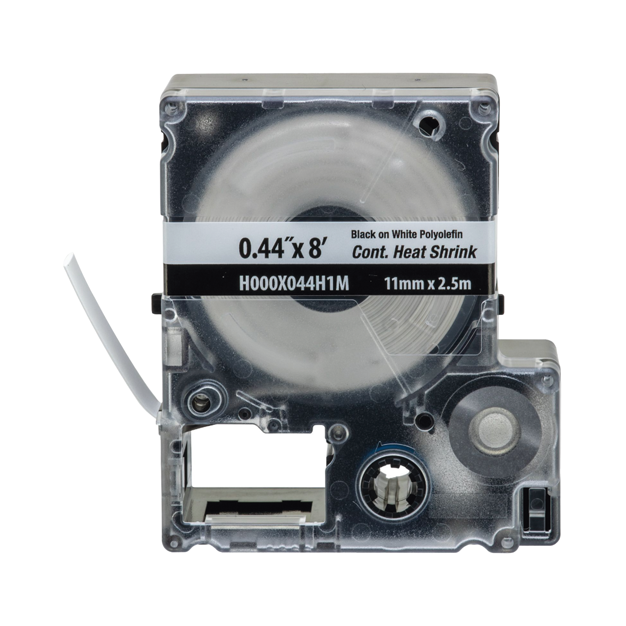 Casete de Etiquetas de Poliolefina de Cinta Continua, Tubo Termocontráctil, 11.2 mm (0.44 in) de Ancho y 2.4 m de largo, Para Cables de 2 a 6.4 mm (16-10 AWG) de Diámetro, Color Blanco