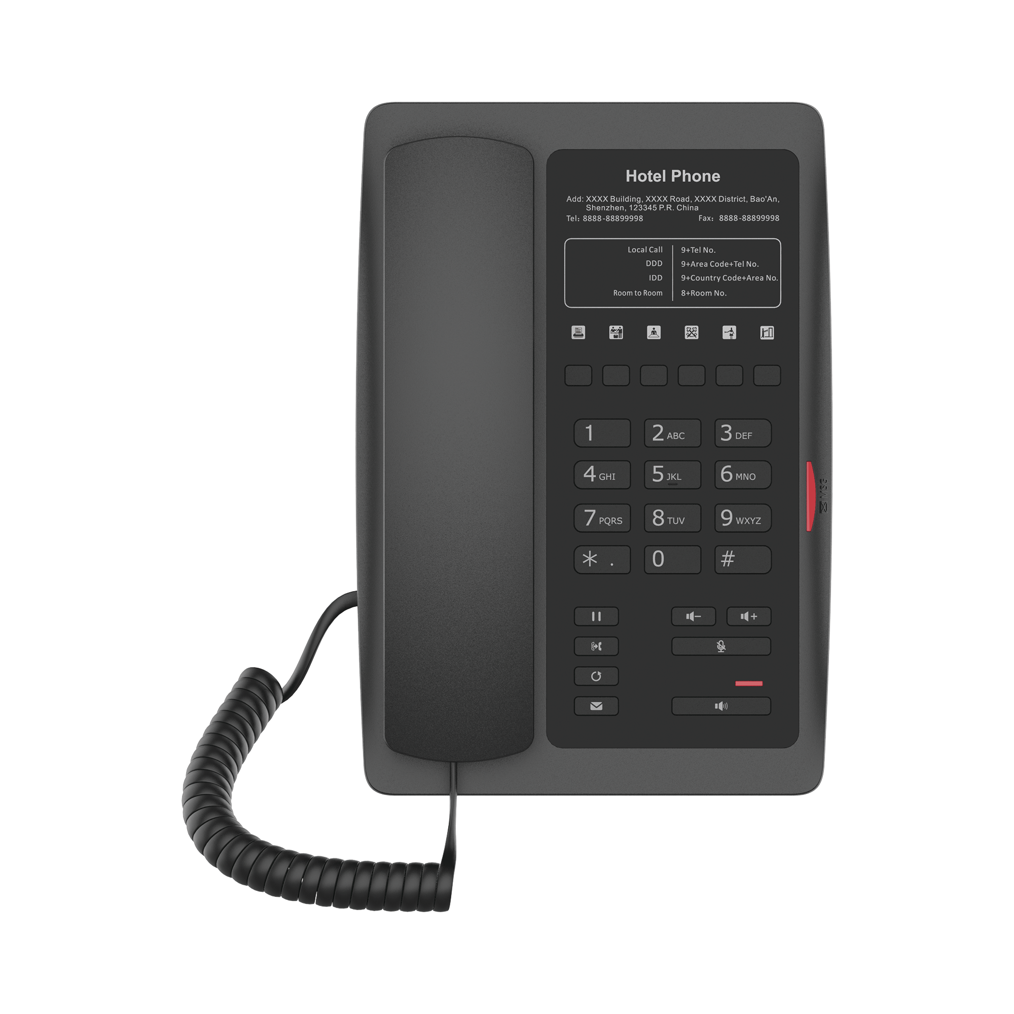 Teléfono IP WiFi para Hotelería, profesional con 6 teclas programables para servicio rápido (Hotline), plantilla personalizable con PoE