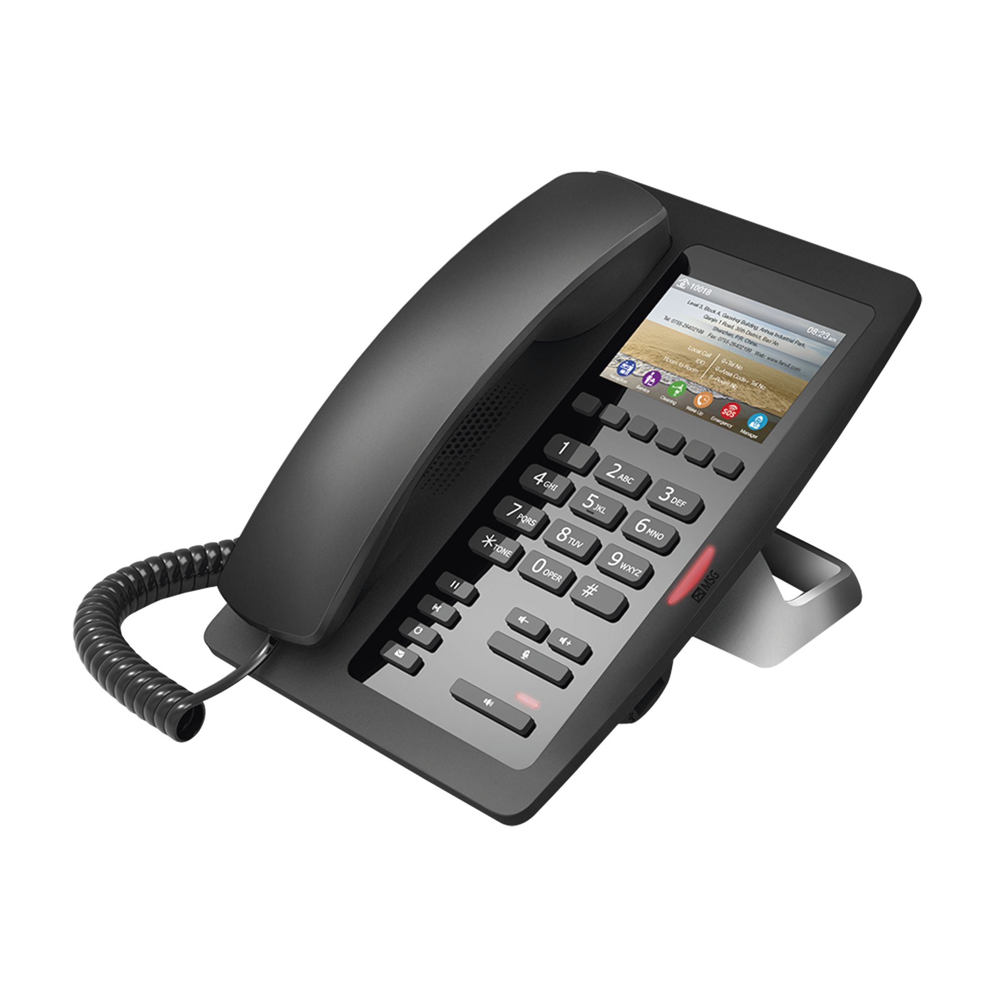 (H5 Color Negro) Teléfono IP Hotelero de gama alta, pantalla LCD de 3.5 pulgadas a color, 6 teclas programables para servicio rápido (Hotline), PoE