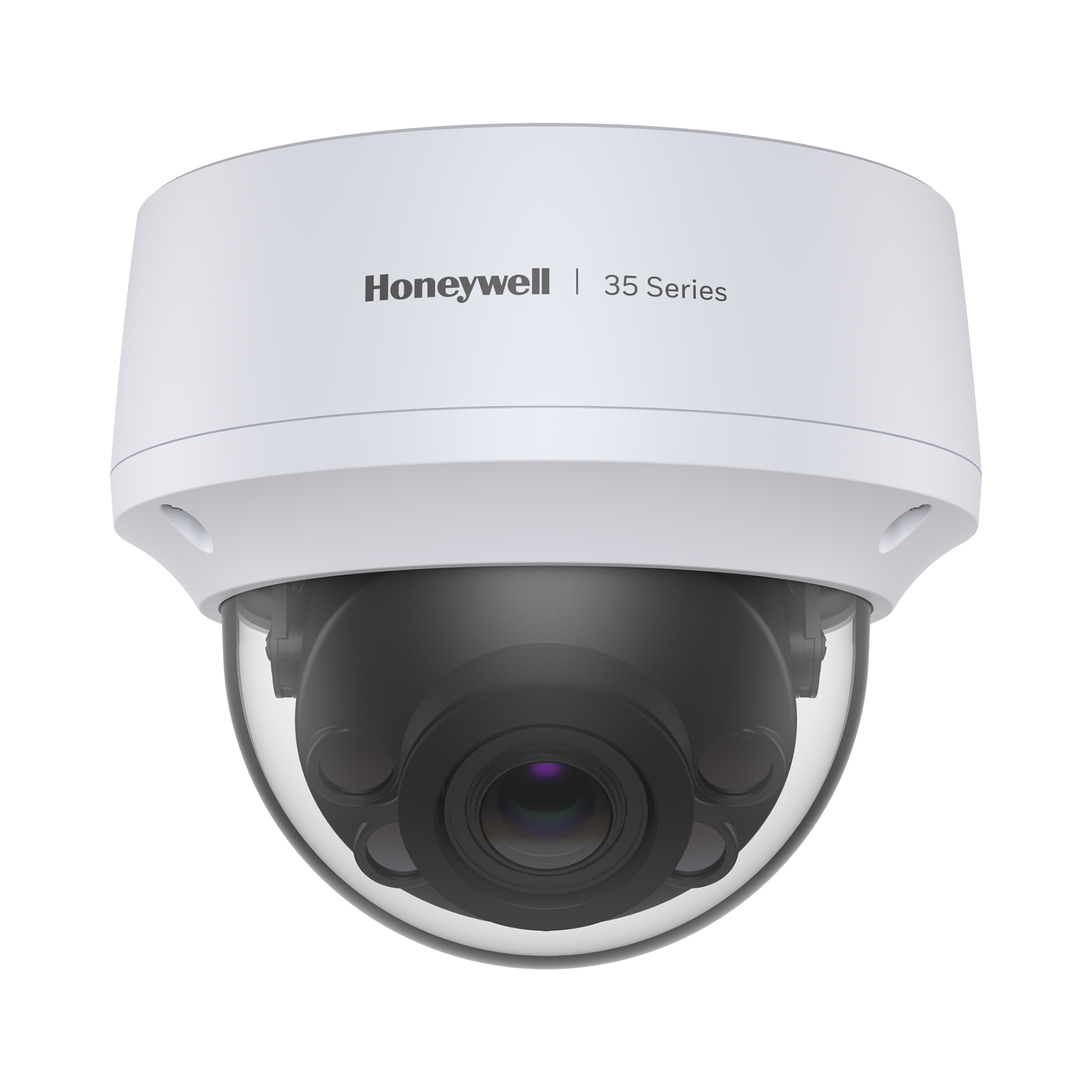 Camara Domo IP 5 Megapixel / Lente Mot. 2.7 a 13.5 mm / 50 mts IR / NDAA / ONVIF / Exterior IP67 / IK10 / H.265 / IA (Filtro de Humanos y Vehiculos) / Merodeo / Conteo de Personas / PoE / Audio y Alarmas I/O / Serie 35 / Honeywell Security