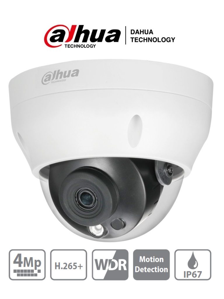 DAHUA IPC-HDPW1431R1-S4 - Camara IP Domo de 4 Megapixeles/ Lente de 2.8mm/ IR de 30 Mts/ H.265/ WDR Real/ IP67/ PoE/ 3D DNR/ HLC - 