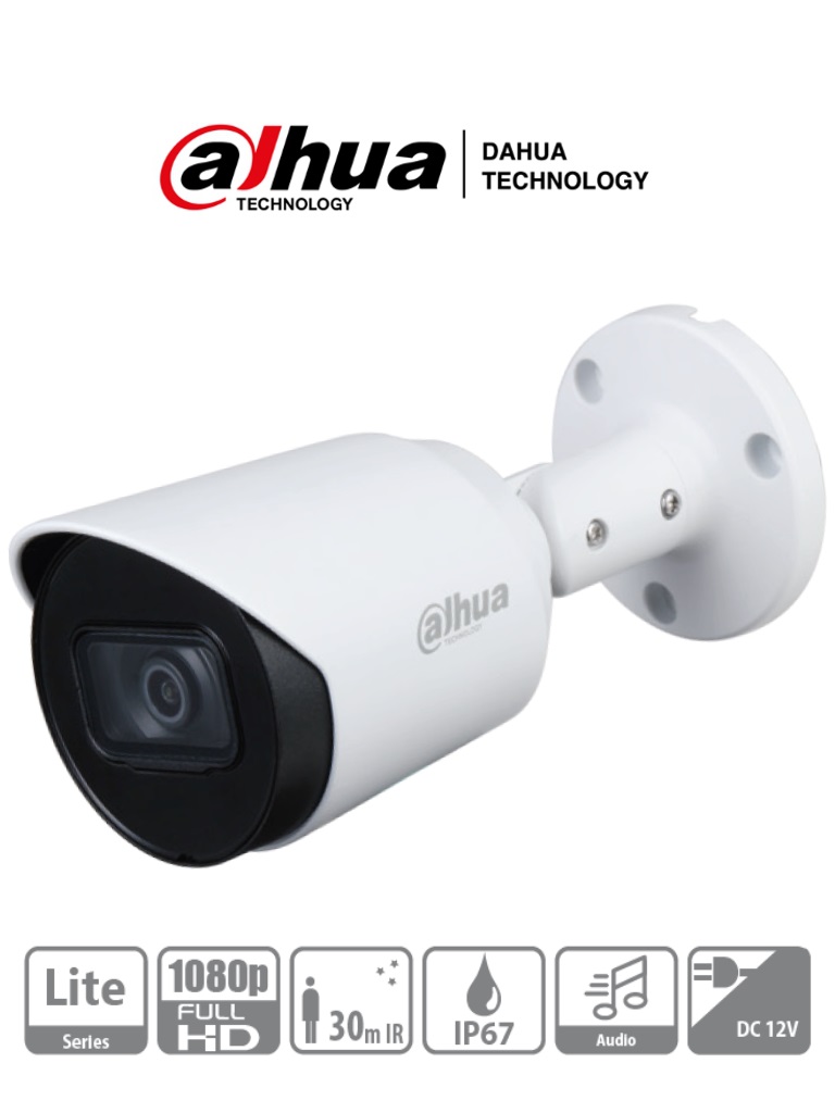 DAHUA HAC-HFW1200T-A - Camara Bullet HDCVI 1080p/ Microfono Integrado/ 103 Grados de Apertura/ Lente 2.8 mm/ IR 30 Mts/ IP67/ Metalica/ DWDR/ BLC /HLC - 