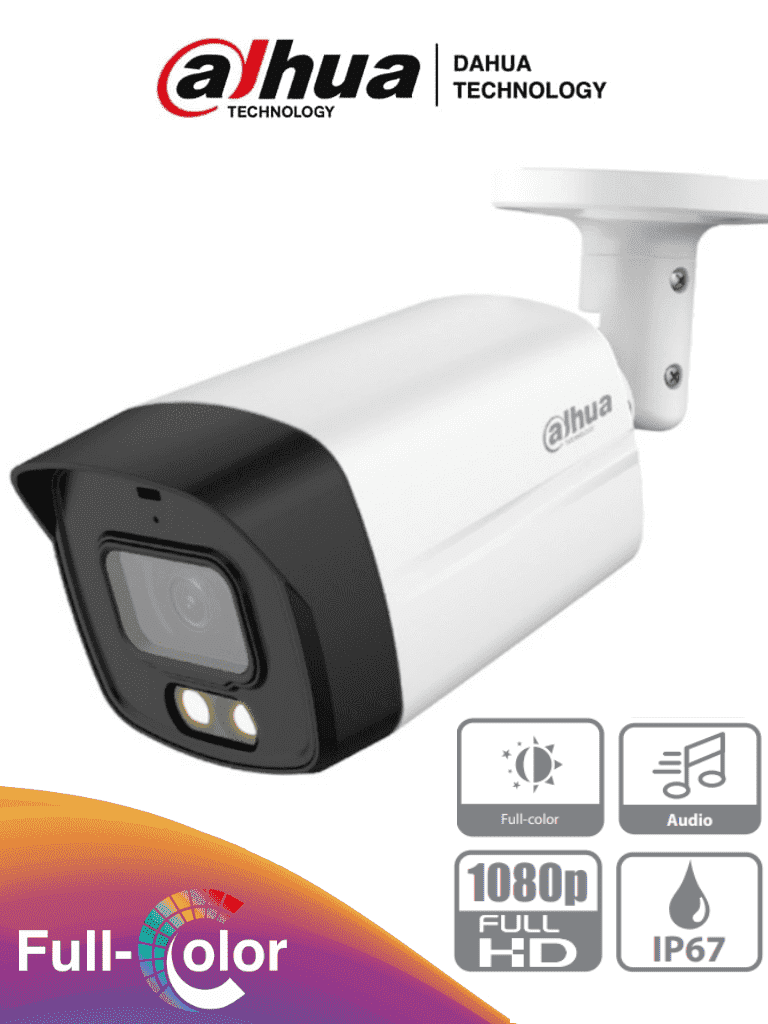 DAHUA HAC-HFW1209TLMN-A-LED - Camara Bullet Full Color de 2 Megapixeles/ 1080p/ Lente de 2.8mm/ 40 Metros de Iluminación/ DWDR/ Metalica+Policarbonato - 