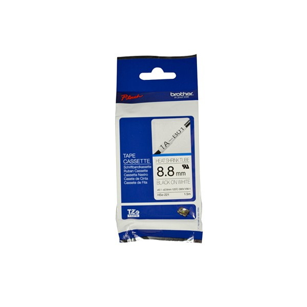 Etiqueta blanca continua termoretráctil Brother HSE221 - de 8.8 mm de diámetro X 1.5 mts de largo. Impresión en negro.