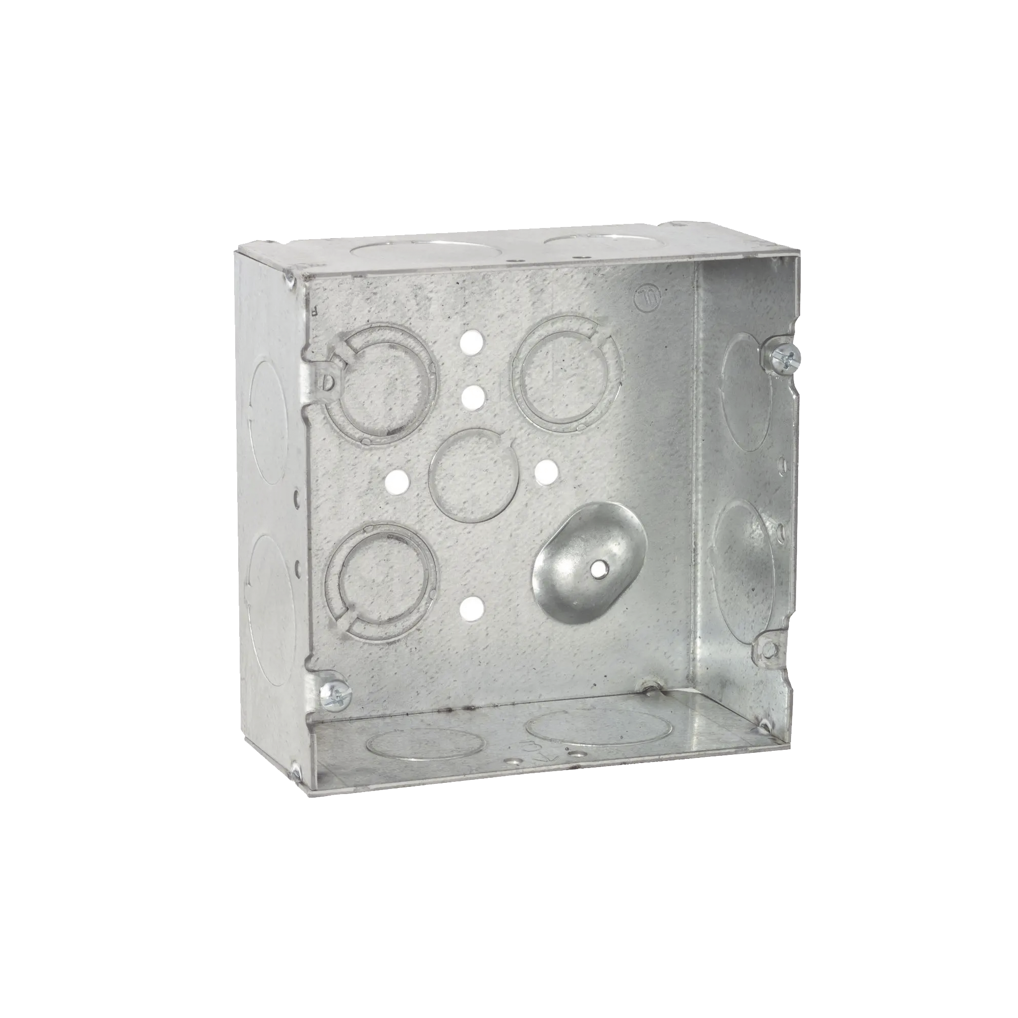 Caja Cuadrada 4 11/16' x 4 11/16'/ Profundidad 2- 1/8'/ 4 Entradas 1', 4 Entradas 3/4', 1 Entrada 1/2' y 3 TKO (1/2'-3/4').