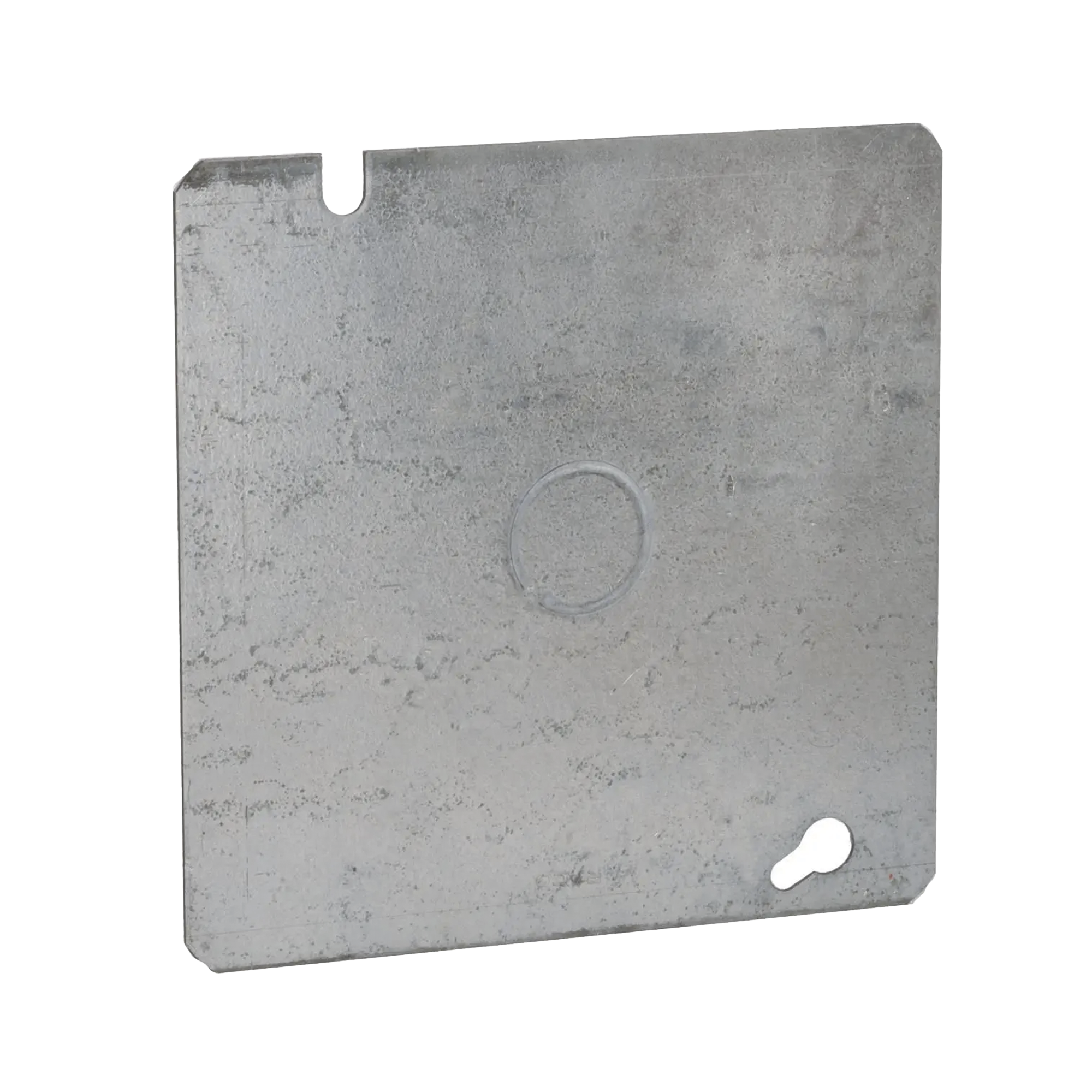 Tapa Cuadrada Plana de  Acero Galvanizado con Entrada de 1/2'  para Caja de 4 11/16'.