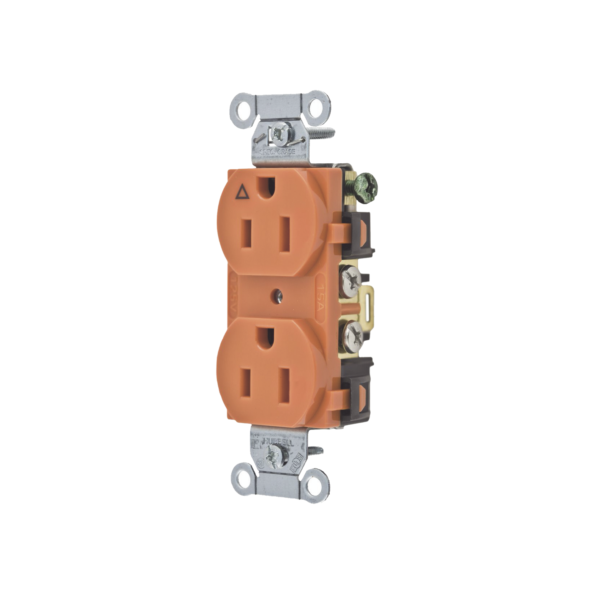 Contacto Dúplex Conexión a Tierra Aislada/ 15A 125V/ 2 polos 3 Hilos/ Nema 5-15R /Grado Comercial/ Color Naranja.