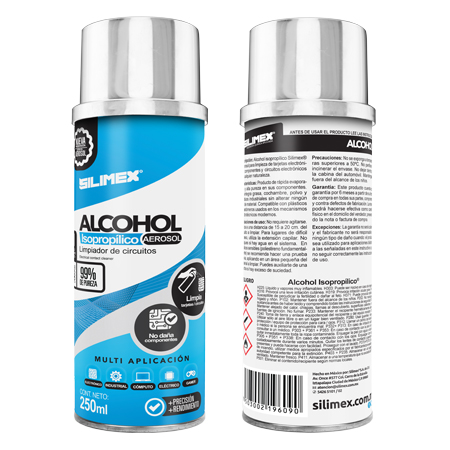 Alcohol Isopropílico SILIMEX Aerosol Envase: 250 ml = 280gr. - Azul, Alcohol Isopropílico, Componentes Electrónicos