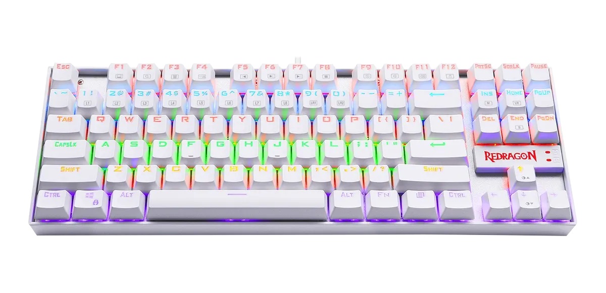 Teclado Mecánico Redragon Kumara White Rainbow - Español, Blanco