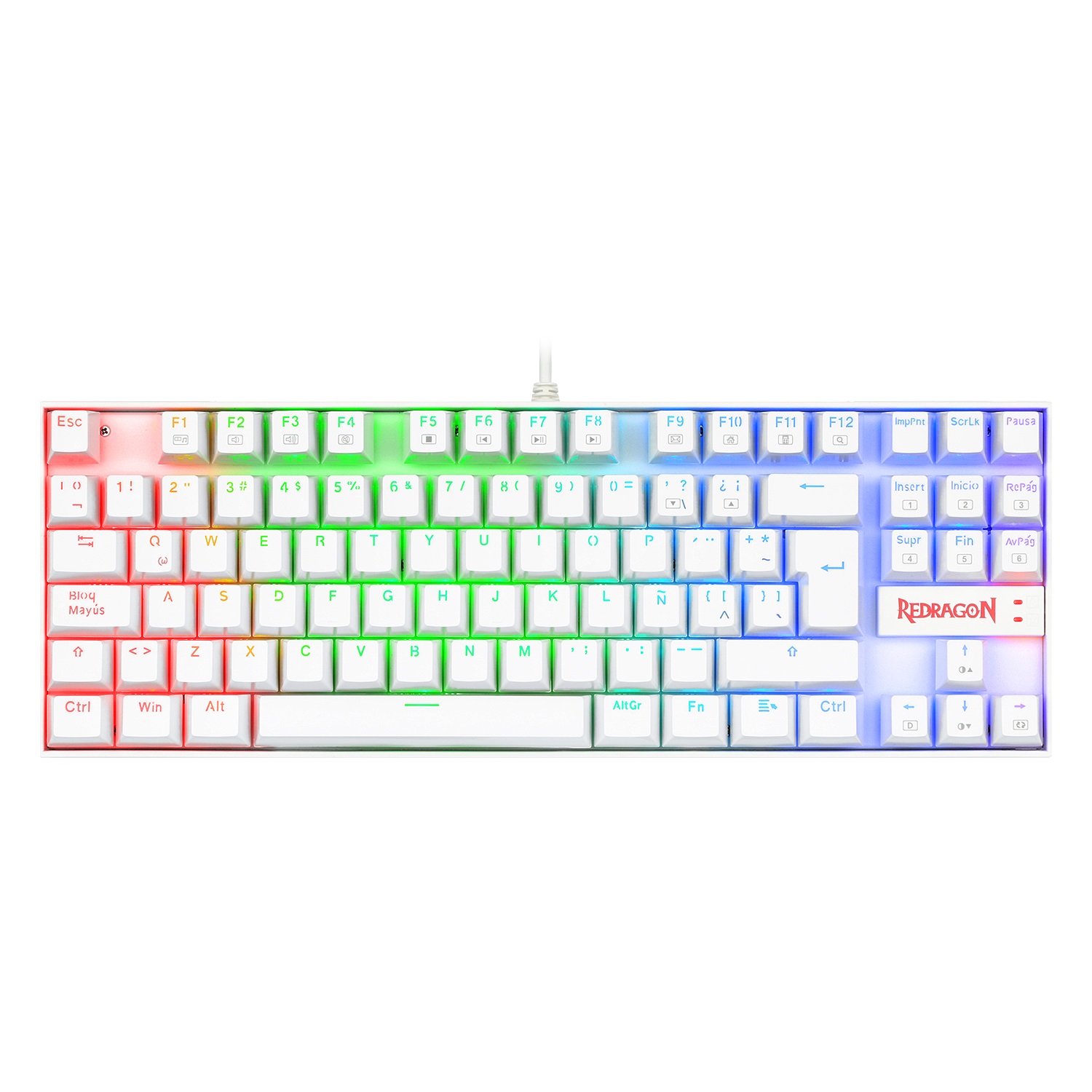 Teclado Mecánico Redragon Kumara White RGB Red Switch - 