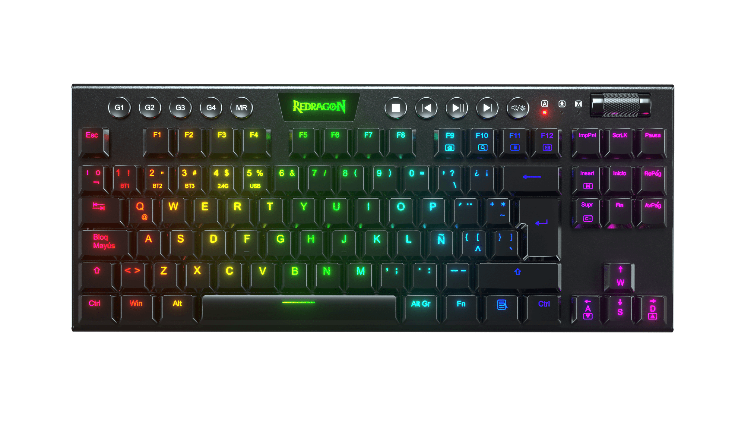 teclados Redragon HORUS TKL K621-RGB-SP BL - Alámbrico e Inalámbrico, Español, Negro, Multicolor