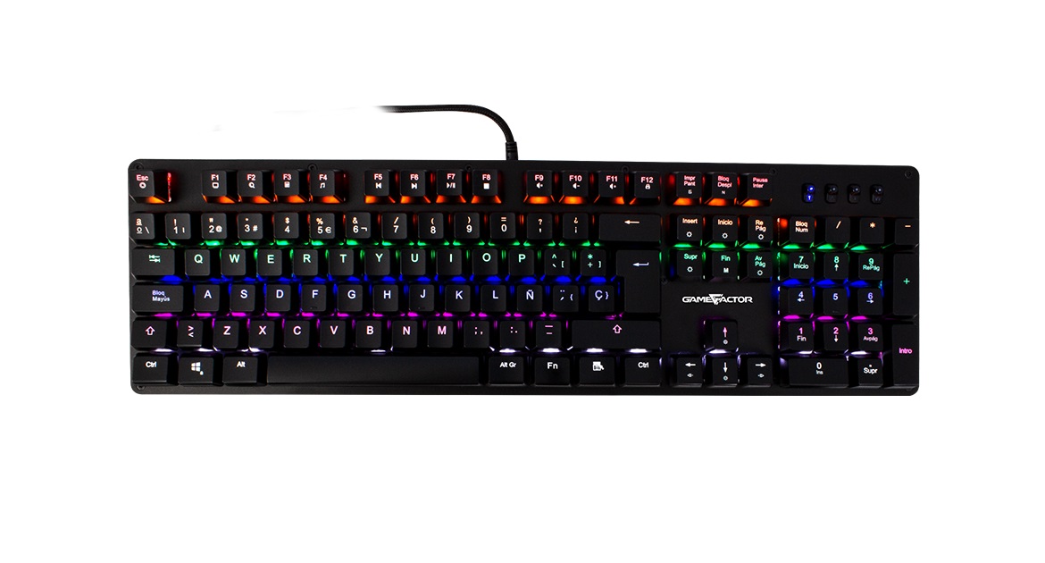 Teclado Mecanico Gamefactor KBG400-B - USB, QWERTY, Negro, Multicolor, Switch Azul